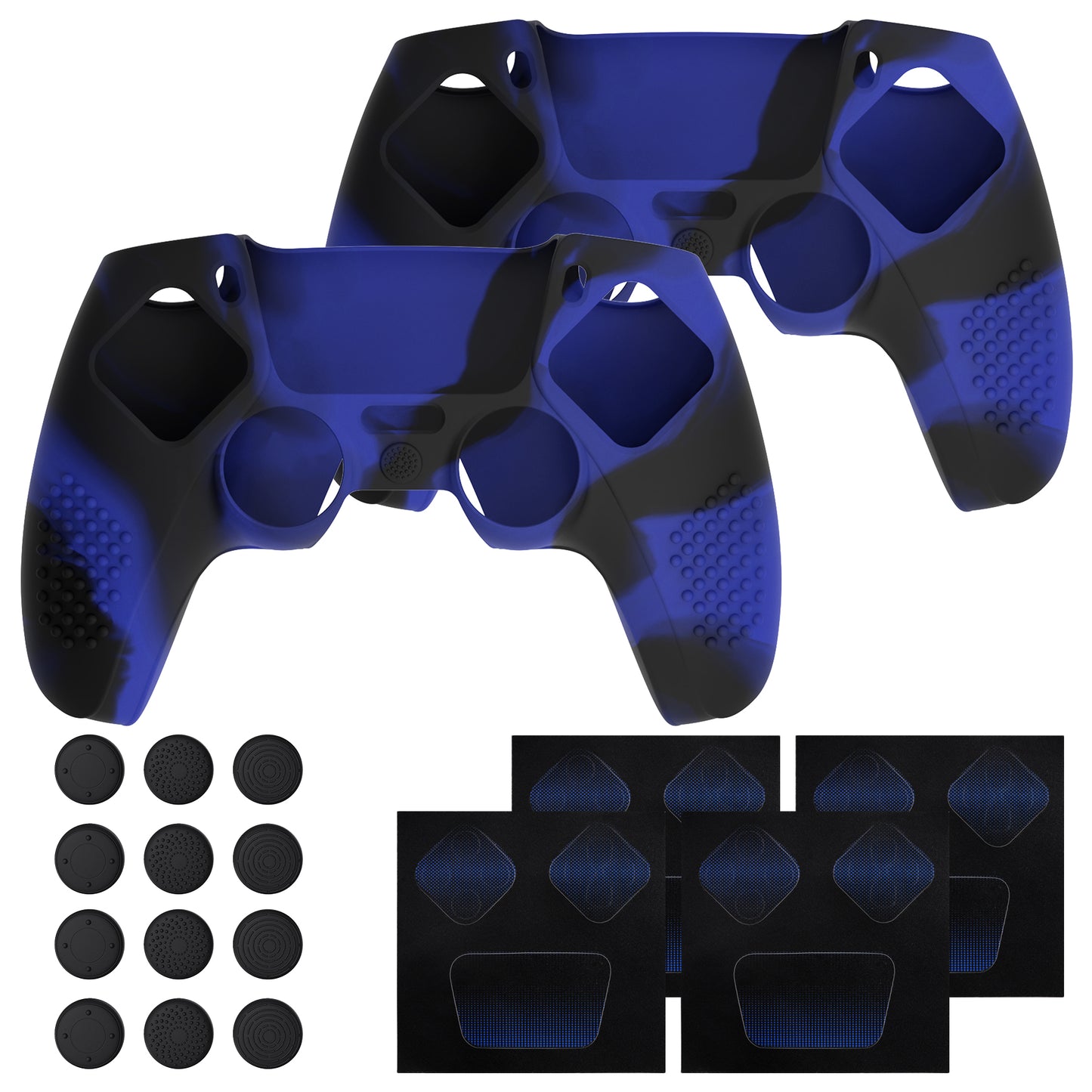 PlayVital 2 Set Upgraded 3D Studded Edition Anti-Slip Silicone Cover Skin with 6 Thumb Grips & 2 Stickers for PS5 Controller, Compatible with Charging Dock - Blue & Black PlayVital