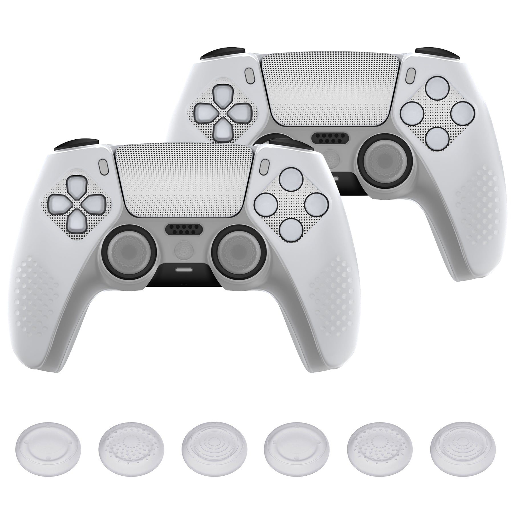 PlayVital 2 Set Upgraded 3D Studded Edition Anti-Slip Silicone Cover Skin with 6 Thumb Grips & 2 Stickers for PS5 Controller, Compatible with Charging Dock - Clear White PlayVital