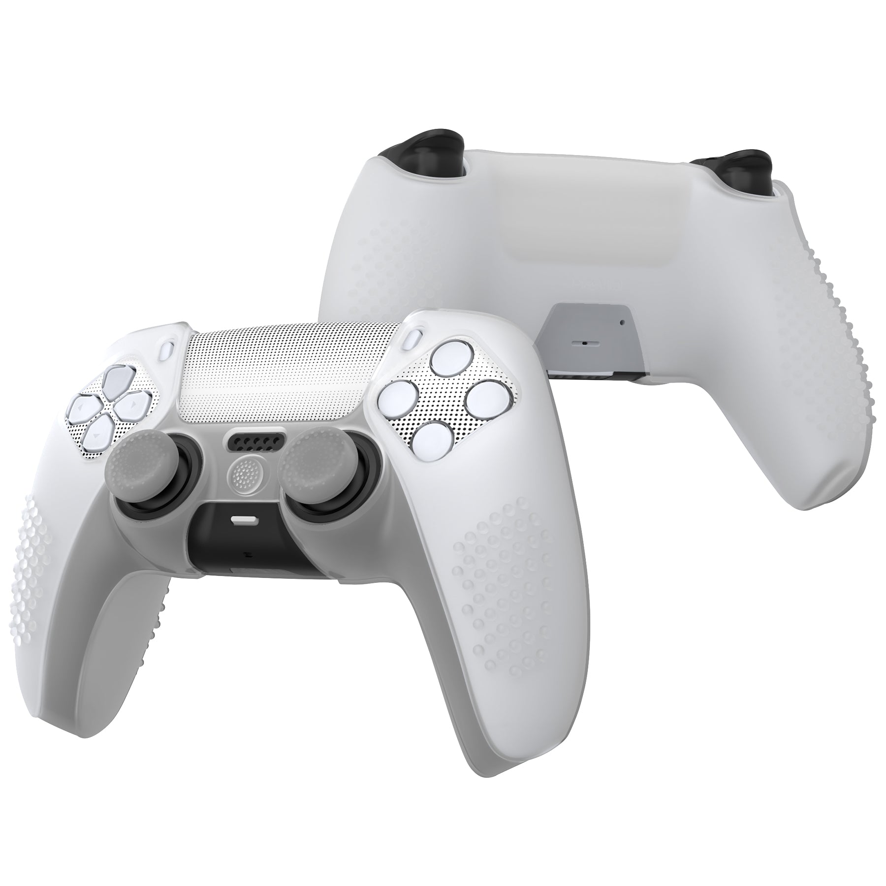 PlayVital 2 Set Upgraded 3D Studded Edition Anti-Slip Silicone Cover Skin with 6 Thumb Grips & 2 Stickers for PS5 Controller, Compatible with Charging Dock - Clear White PlayVital