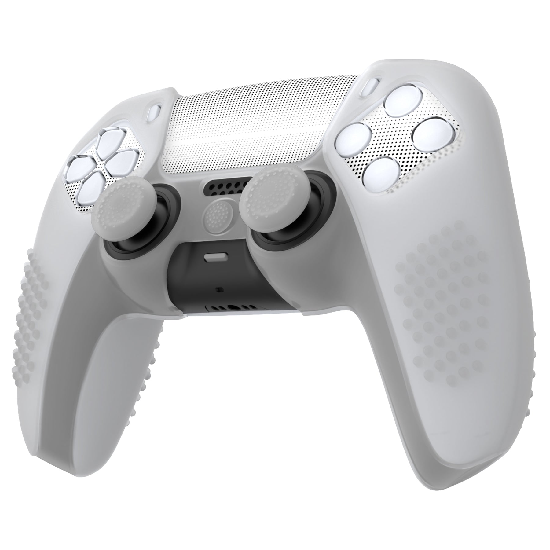 PlayVital 2 Set Upgraded 3D Studded Edition Anti-Slip Silicone Cover Skin with 6 Thumb Grips & 2 Stickers for PS5 Controller, Compatible with Charging Dock - Clear White PlayVital