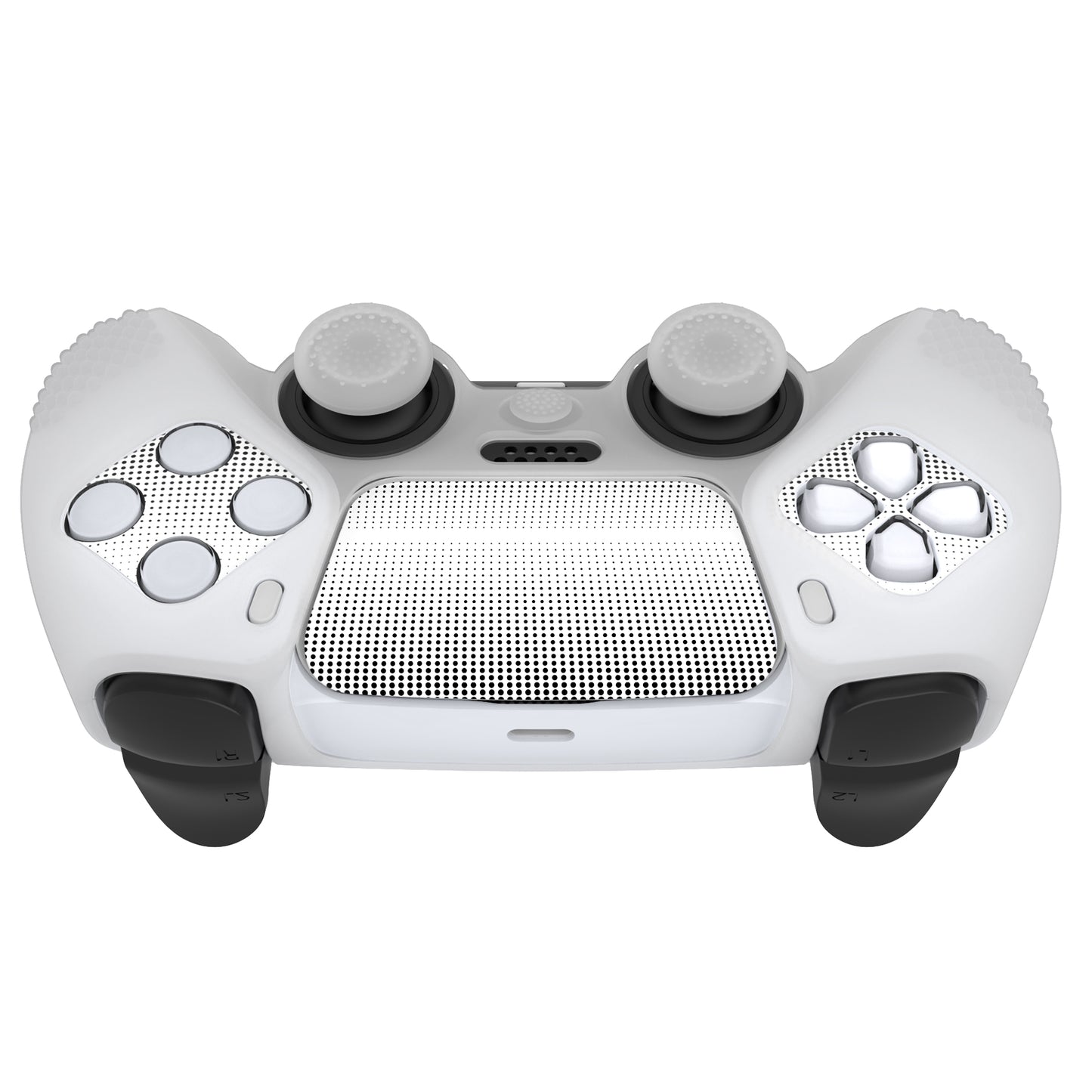 PlayVital 2 Set Upgraded 3D Studded Edition Anti-Slip Silicone Cover Skin with 6 Thumb Grips & 2 Stickers for PS5 Controller, Compatible with Charging Dock - Clear White PlayVital