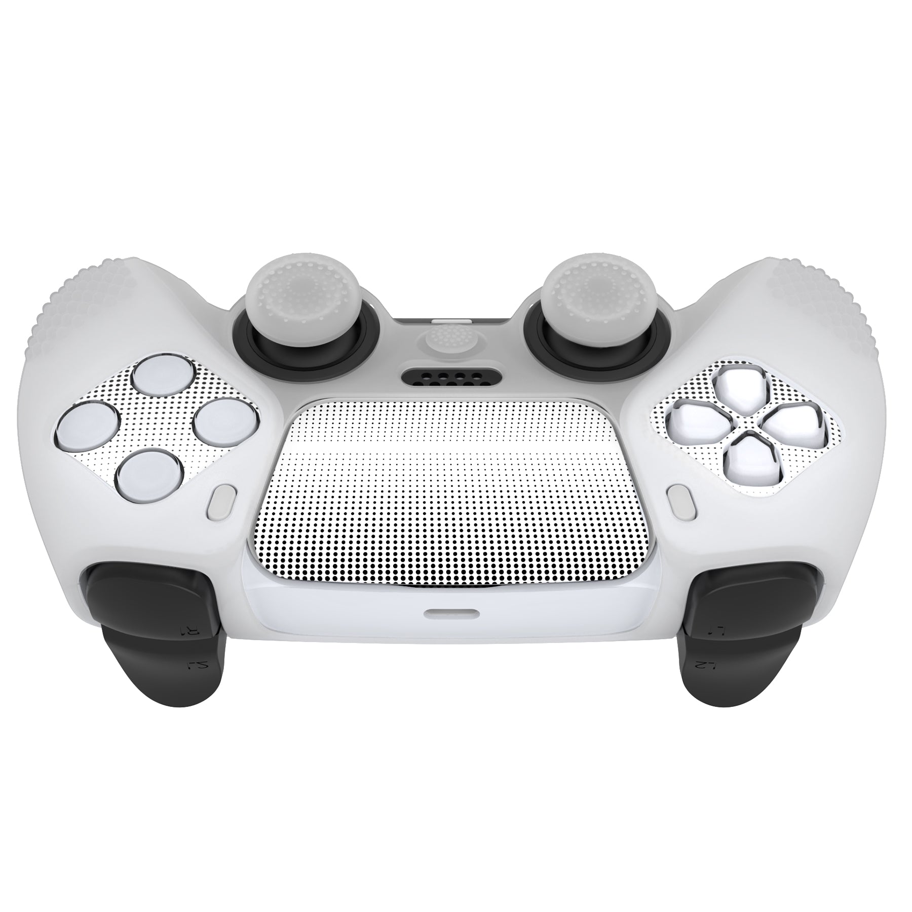 PlayVital 2 Set Upgraded 3D Studded Edition Anti-Slip Silicone Cover Skin with 6 Thumb Grips & 2 Stickers for PS5 Controller, Compatible with Charging Dock - Clear White PlayVital