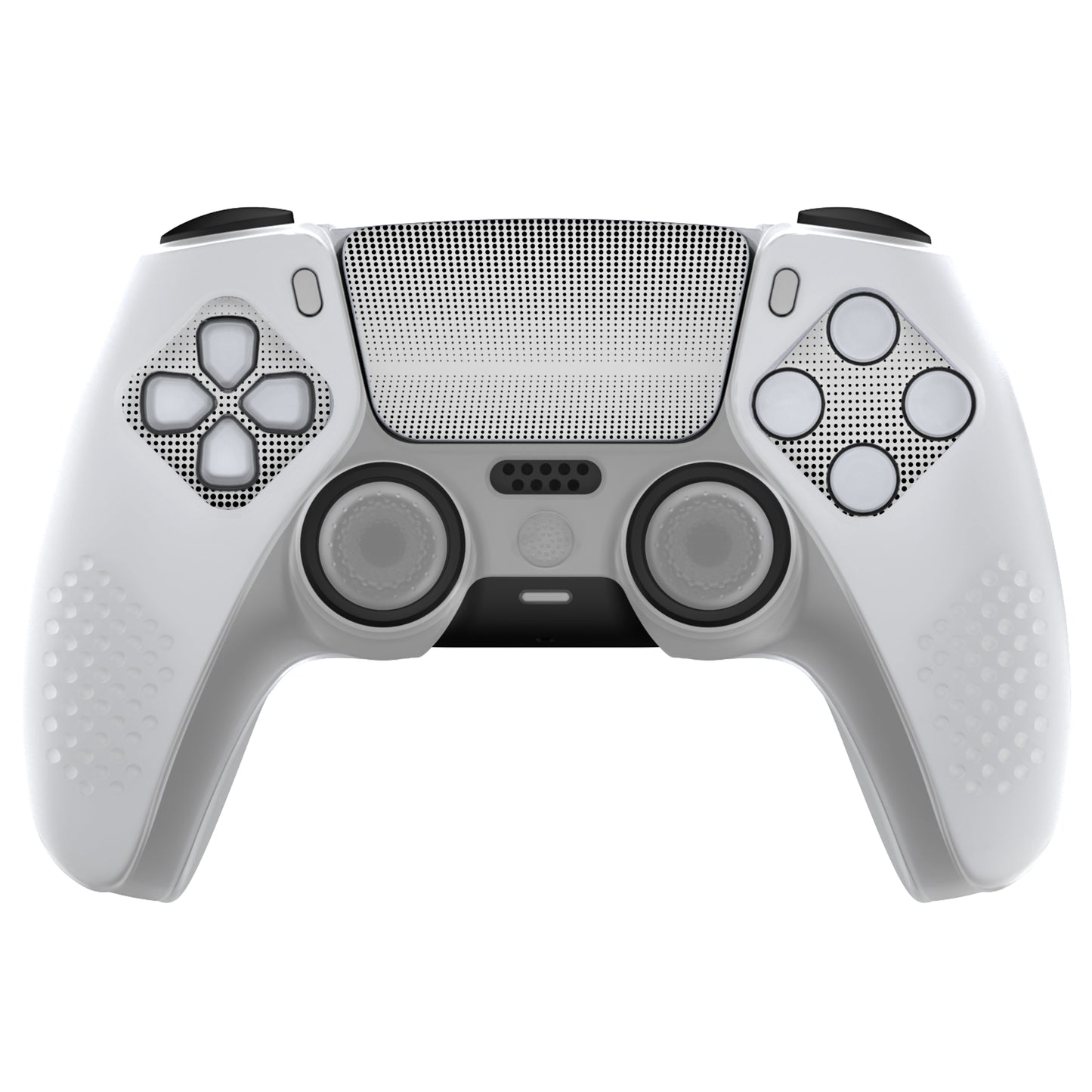 PlayVital 2 Set Upgraded 3D Studded Edition Anti-Slip Silicone Cover Skin with 6 Thumb Grips & 2 Stickers for PS5 Controller, Compatible with Charging Dock - Clear White PlayVital