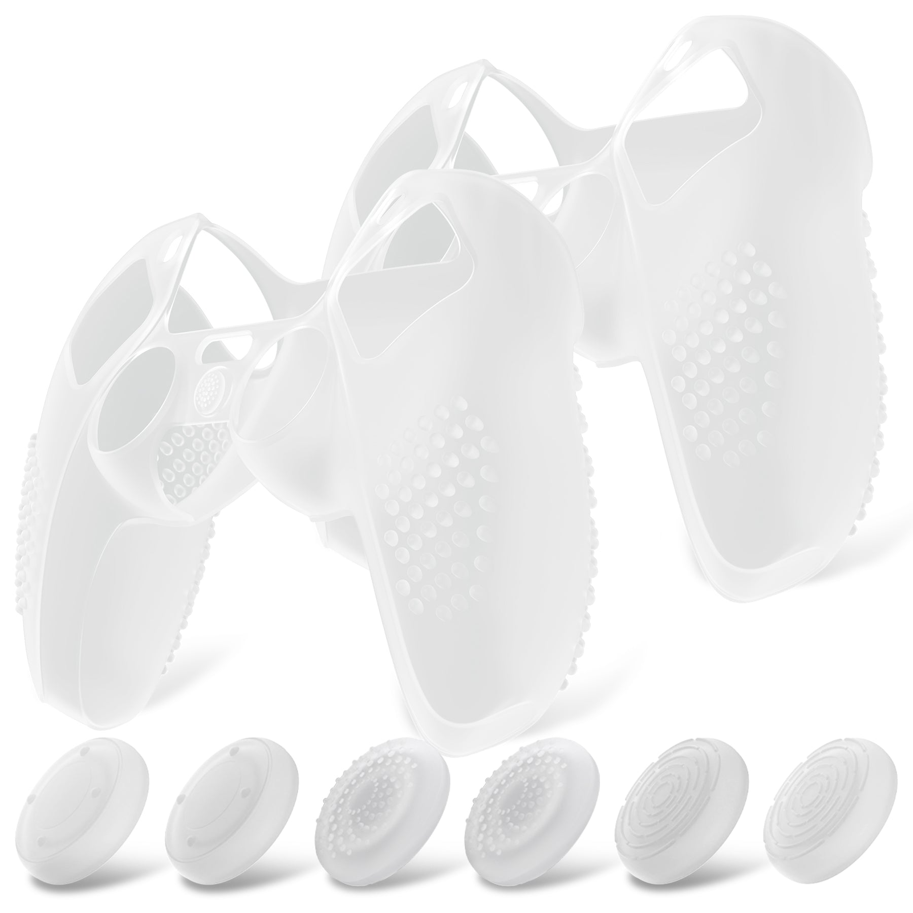 PlayVital 2 Set Upgraded 3D Studded Edition Anti-Slip Silicone Cover Skin with 6 Thumb Grips & 2 Stickers for PS5 Controller, Compatible with Charging Dock - Clear White PlayVital