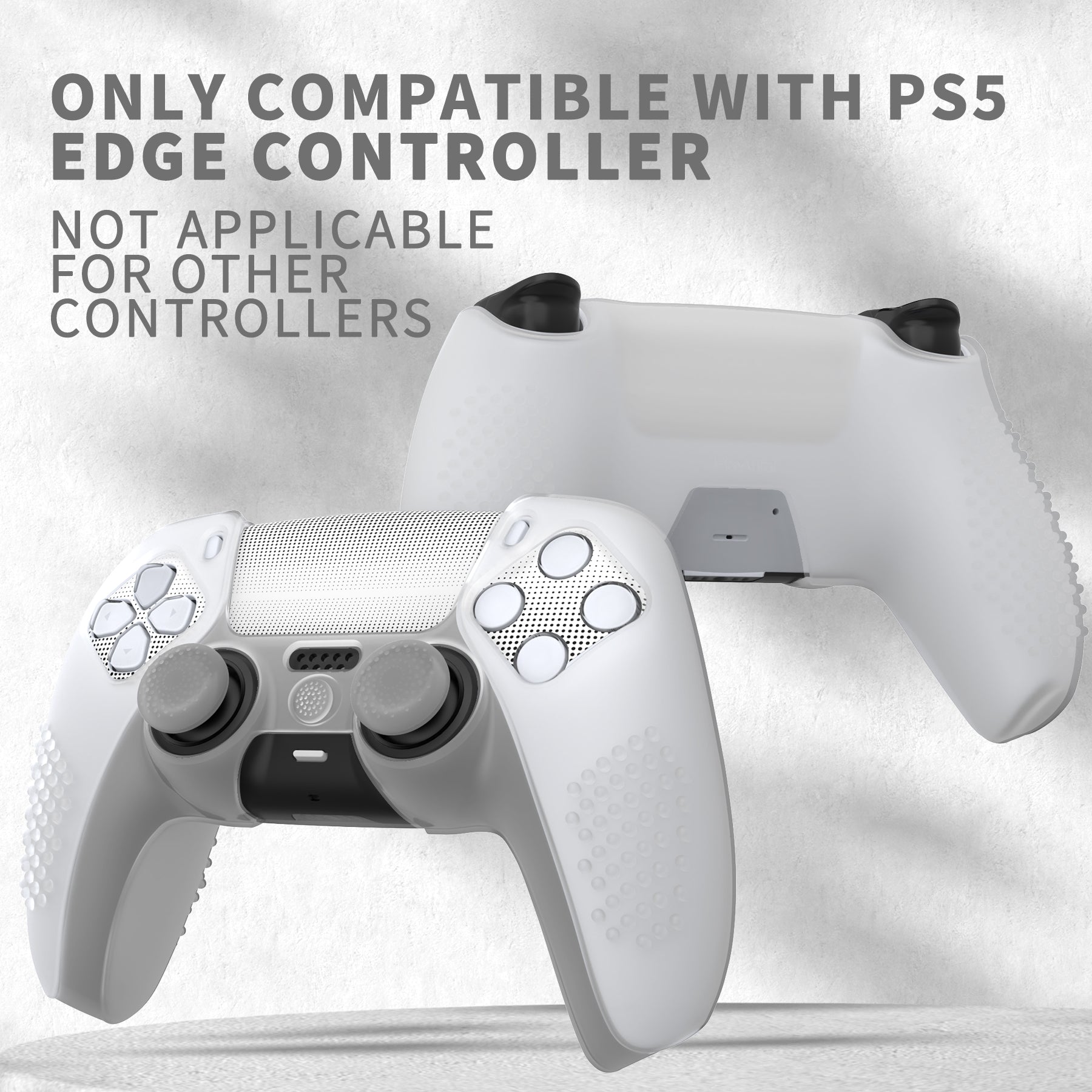 PlayVital 2 Set Upgraded 3D Studded Edition Anti-Slip Silicone Cover Skin with 6 Thumb Grips & 2 Stickers for PS5 Controller, Compatible with Charging Dock - Clear White PlayVital