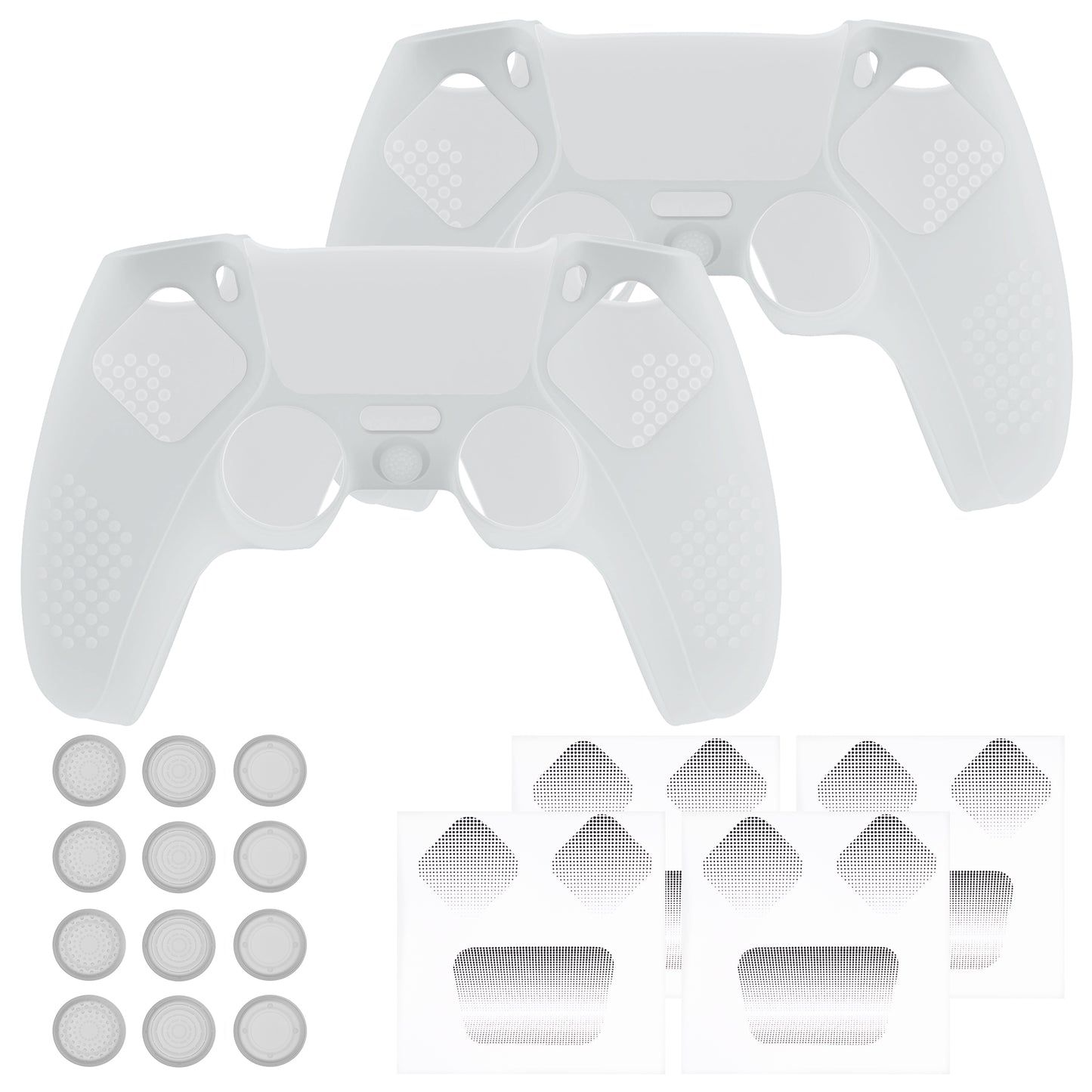 PlayVital 2 Set Upgraded 3D Studded Edition Anti-Slip Silicone Cover Skin with 6 Thumb Grips & 2 Stickers for PS5 Controller, Compatible with Charging Dock - Clear White PlayVital