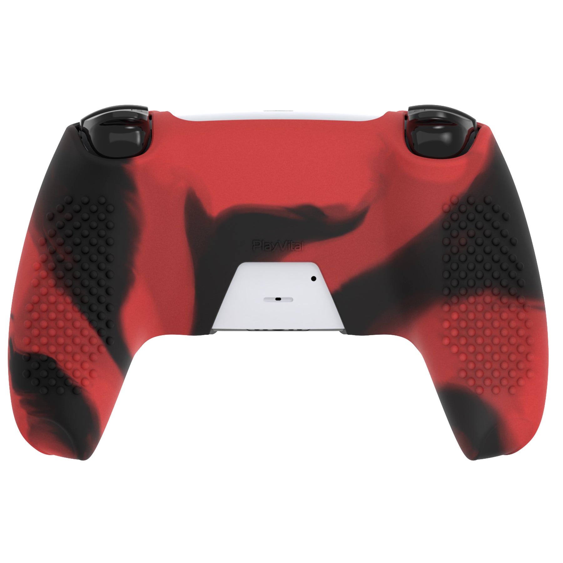 PlayVital 2 Set Upgraded 3D Studded Edition Anti-Slip Silicone Cover Skin with 6 Thumb Grips & 2 Stickers for PS5 Controller, Compatible with Charging Dock - Red & Black PlayVital