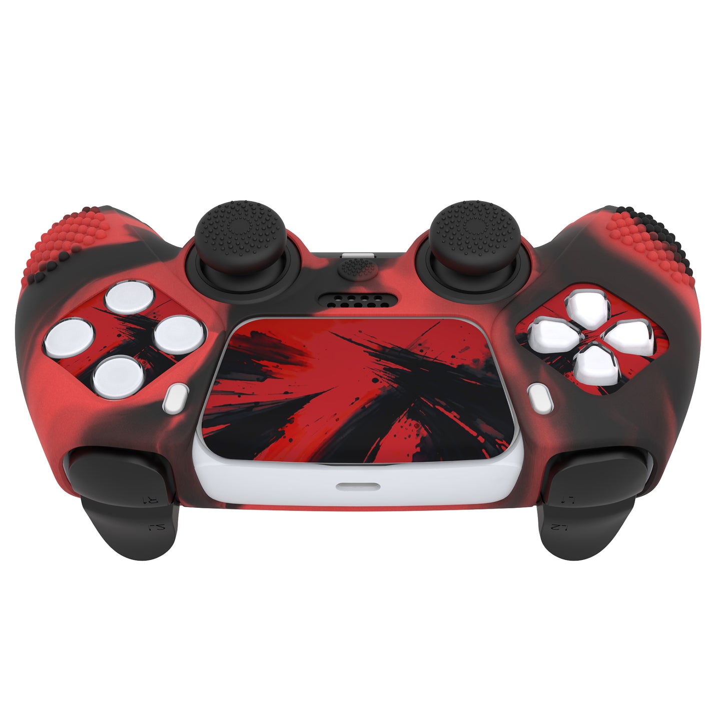 PlayVital 2 Set Upgraded 3D Studded Edition Anti-Slip Silicone Cover Skin with 6 Thumb Grips & 2 Stickers for PS5 Controller, Compatible with Charging Dock - Red & Black PlayVital