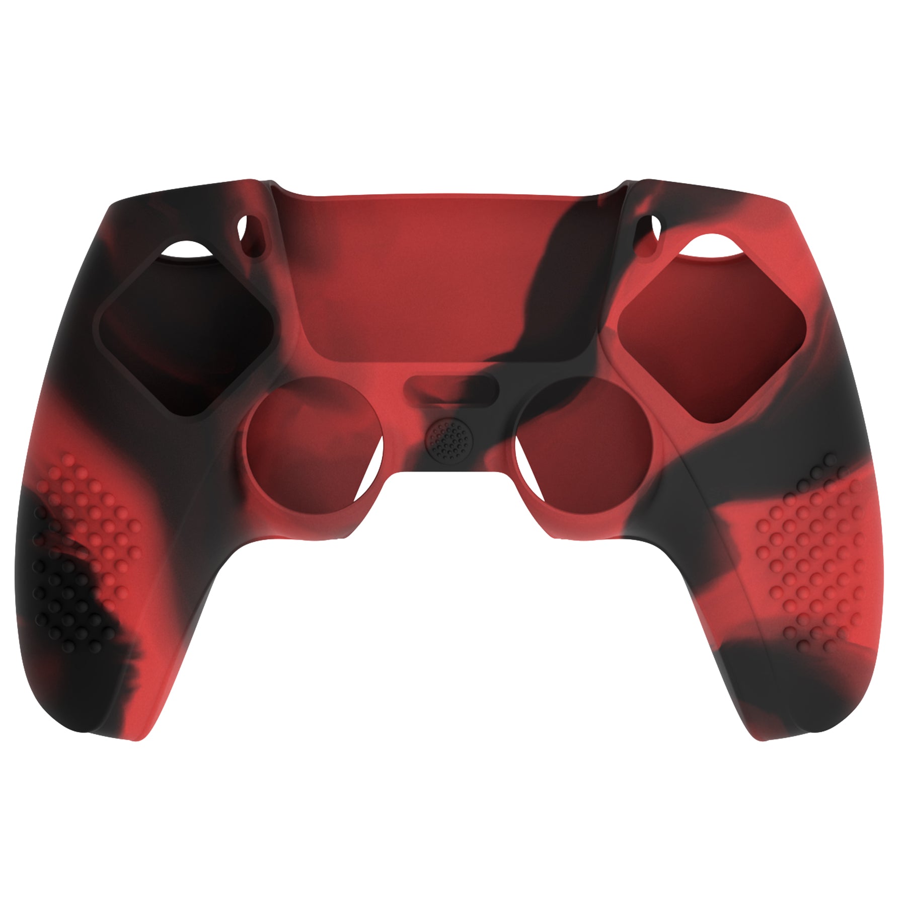 PlayVital 2 Set Upgraded 3D Studded Edition Anti-Slip Silicone Cover Skin with 6 Thumb Grips & 2 Stickers for PS5 Controller, Compatible with Charging Dock - Red & Black PlayVital