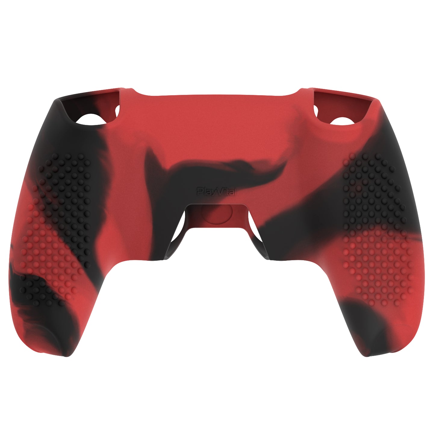 PlayVital 2 Set Upgraded 3D Studded Edition Anti-Slip Silicone Cover Skin with 6 Thumb Grips & 2 Stickers for PS5 Controller, Compatible with Charging Dock - Red & Black PlayVital