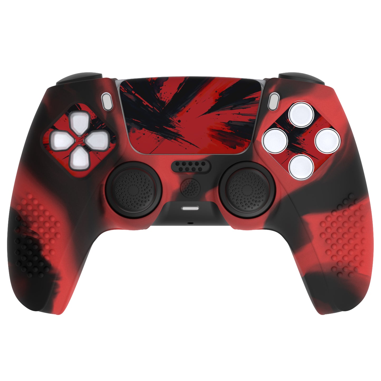 PlayVital 2 Set Upgraded 3D Studded Edition Anti-Slip Silicone Cover Skin with 6 Thumb Grips & 2 Stickers for PS5 Controller, Compatible with Charging Dock - Red & Black PlayVital