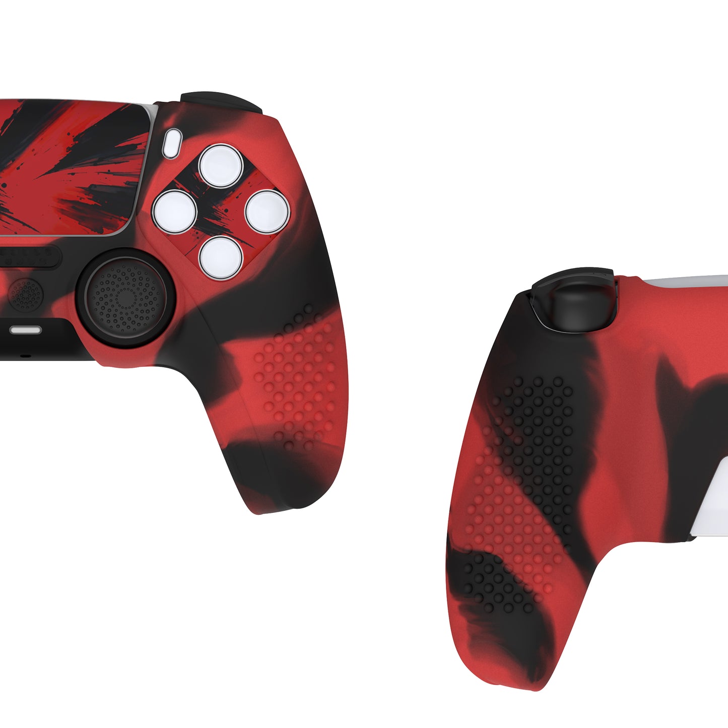 PlayVital 2 Set Upgraded 3D Studded Edition Anti-Slip Silicone Cover Skin with 6 Thumb Grips & 2 Stickers for PS5 Controller, Compatible with Charging Dock - Red & Black PlayVital