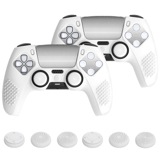 PlayVital 2 Set Upgraded 3D Studded Edition Anti-Slip Silicone Cover Skin with 6 Thumb Grips & 2 Stickers for PS5 Controller, Compatible with Charging Dock - White PlayVital