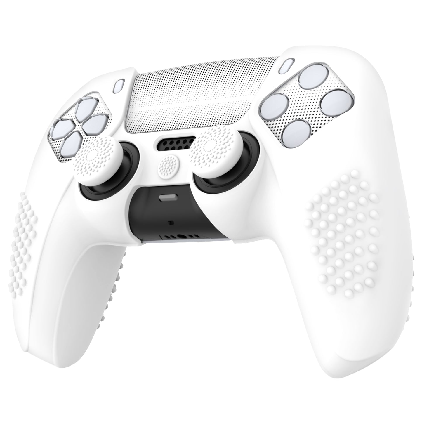 PlayVital 2 Set Upgraded 3D Studded Edition Anti-Slip Silicone Cover Skin with 6 Thumb Grips & 2 Stickers for PS5 Controller, Compatible with Charging Dock - White PlayVital