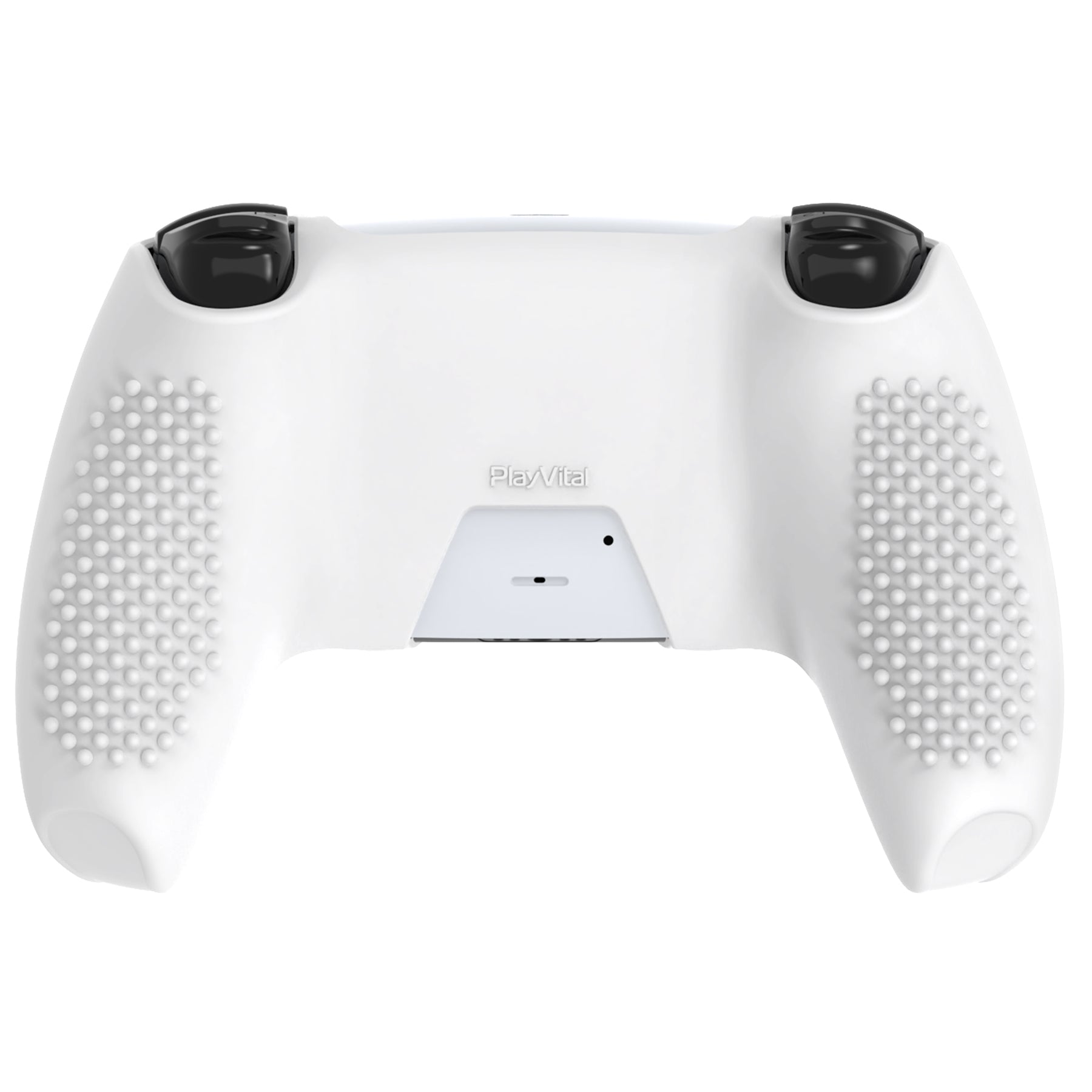 PlayVital 2 Set Upgraded 3D Studded Edition Anti-Slip Silicone Cover Skin with 6 Thumb Grips & 2 Stickers for PS5 Controller, Compatible with Charging Dock - White PlayVital