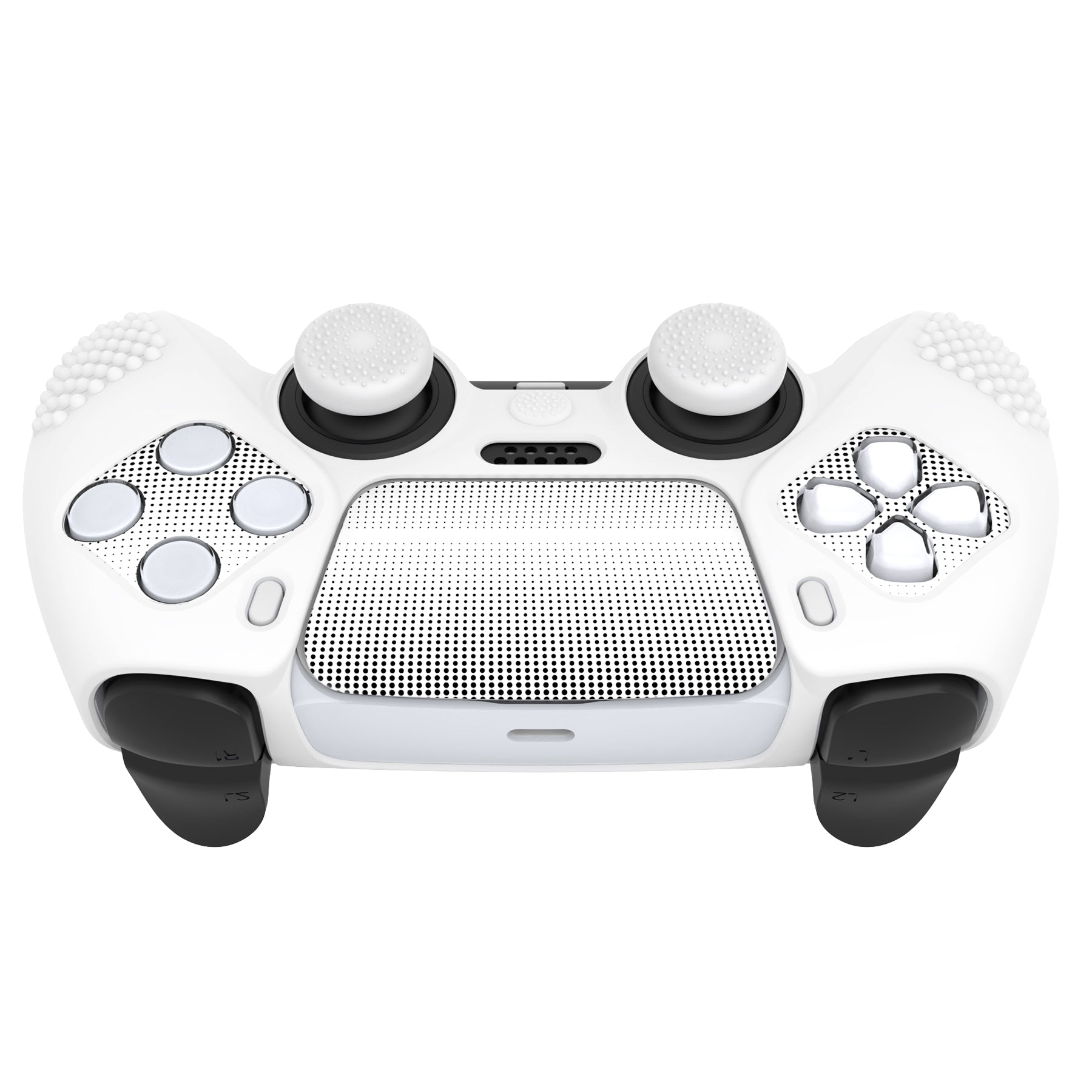 PlayVital 2 Set Upgraded 3D Studded Edition Anti-Slip Silicone Cover Skin with 6 Thumb Grips & 2 Stickers for PS5 Controller, Compatible with Charging Dock - White PlayVital