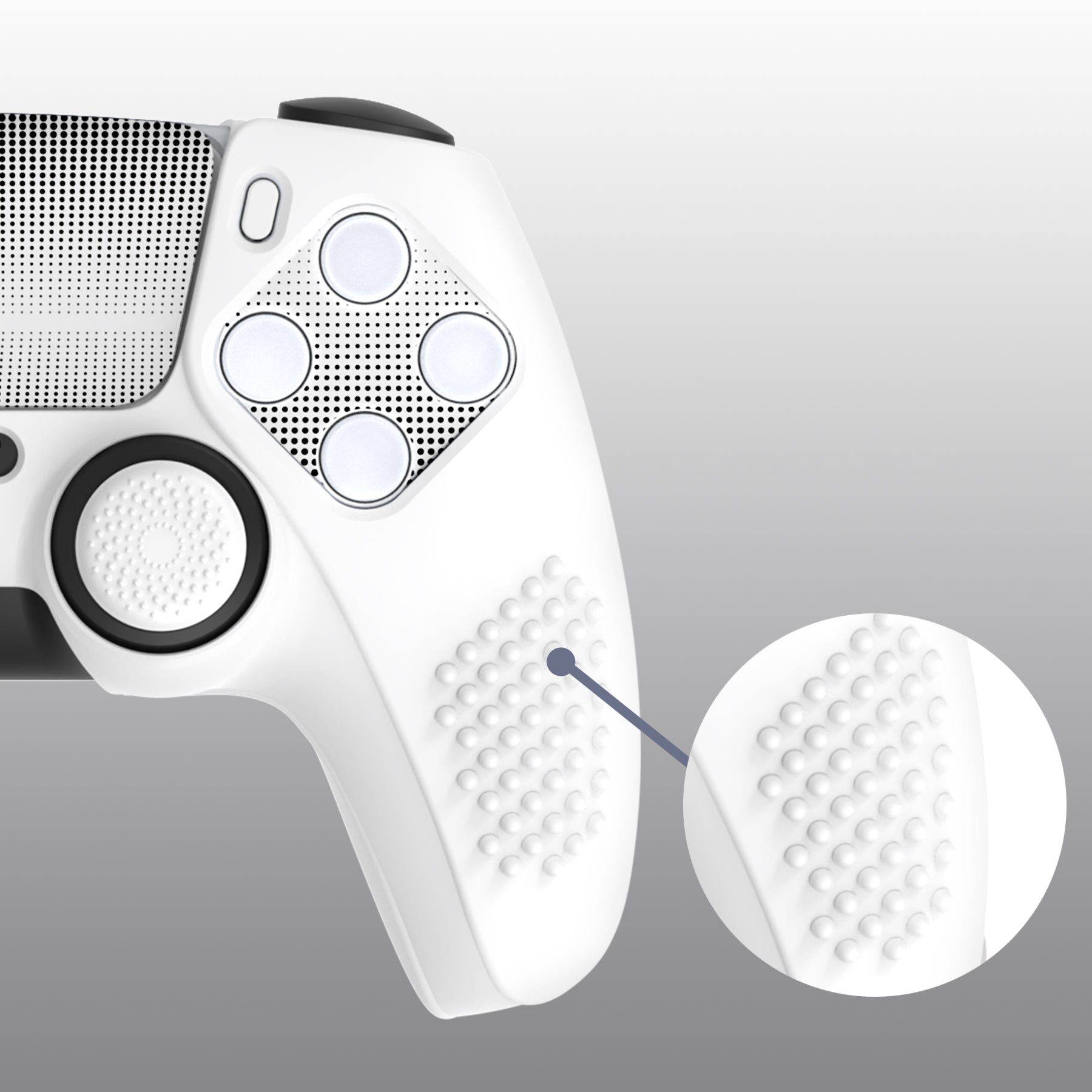 PlayVital 2 Set Upgraded 3D Studded Edition Anti-Slip Silicone Cover Skin with 6 Thumb Grips & 2 Stickers for PS5 Controller, Compatible with Charging Dock - White PlayVital