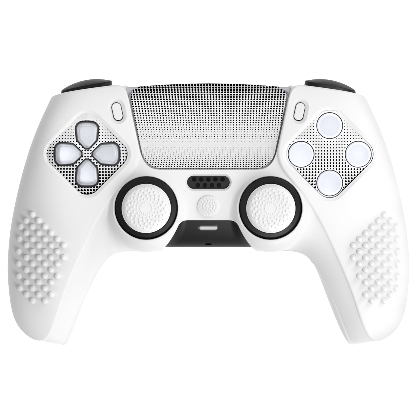 PlayVital 2 Set Upgraded 3D Studded Edition Anti-Slip Silicone Cover Skin with 6 Thumb Grips & 2 Stickers for PS5 Controller, Compatible with Charging Dock - White PlayVital