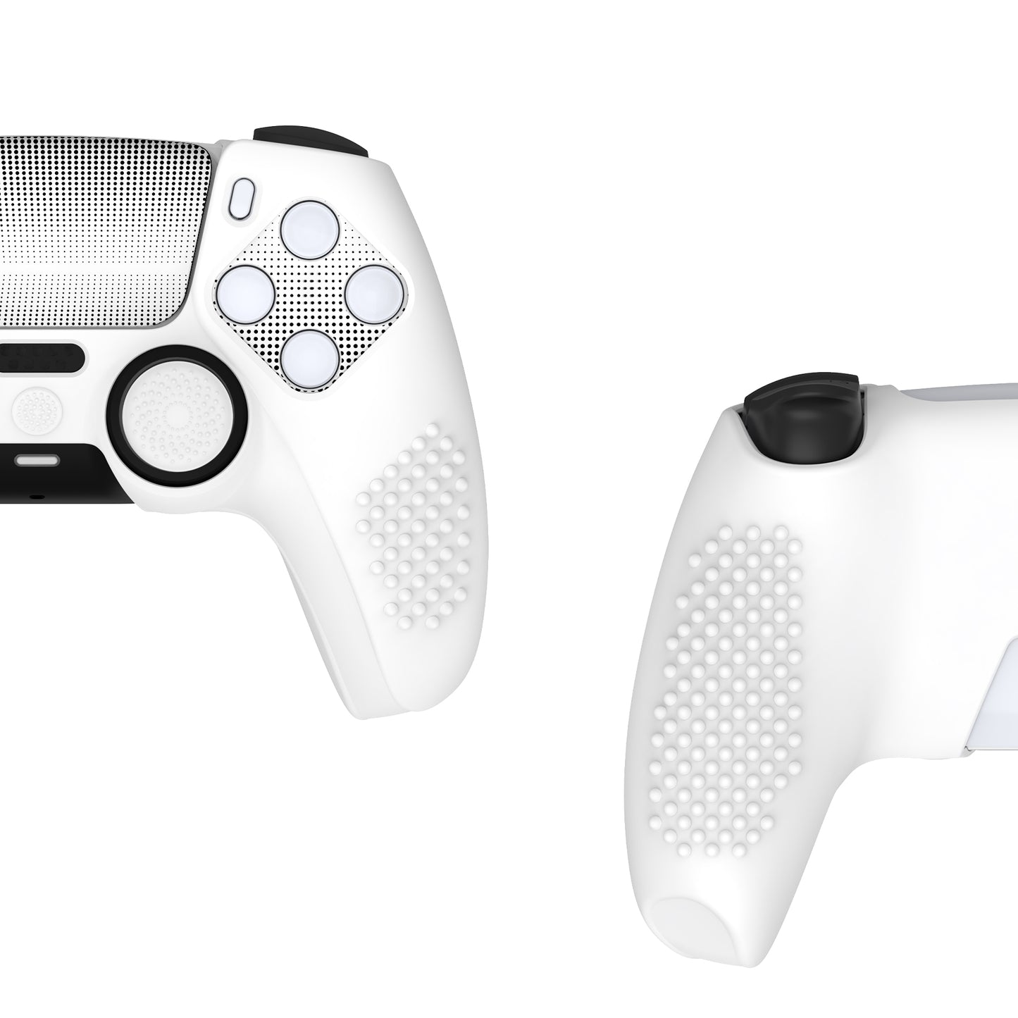 PlayVital 2 Set Upgraded 3D Studded Edition Anti-Slip Silicone Cover Skin with 6 Thumb Grips & 2 Stickers for PS5 Controller, Compatible with Charging Dock - White PlayVital