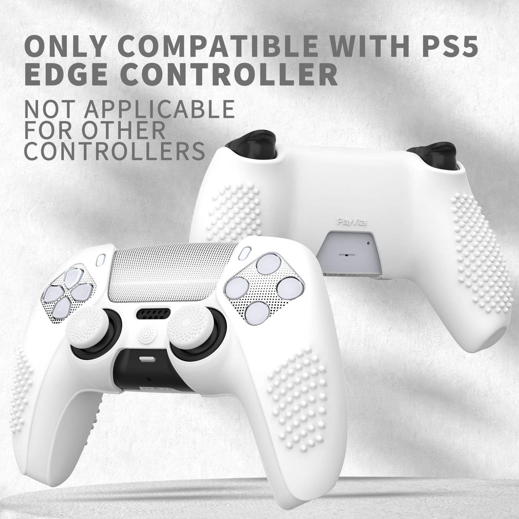 PlayVital 2 Set Upgraded 3D Studded Edition Anti-Slip Silicone Cover Skin with 6 Thumb Grips & 2 Stickers for PS5 Controller, Compatible with Charging Dock - White PlayVital