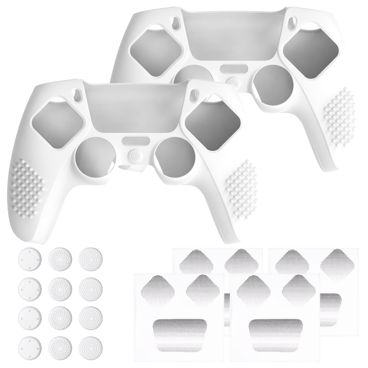 PlayVital 2 Set Upgraded 3D Studded Edition Anti-Slip Silicone Cover Skin with 6 Thumb Grips & 2 Stickers for PS5 Controller, Compatible with Charging Dock - White PlayVital