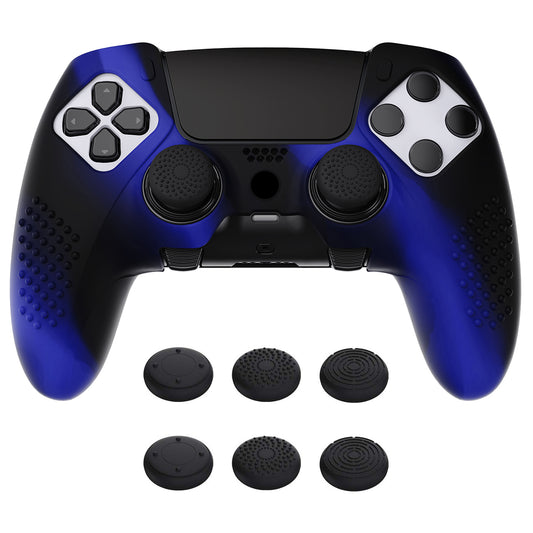 PlayVital 3D Studded Edition Anti-Slip Silicone Cover Case with Thumb Grip Caps for PS5 Edge Controller - Blue & Black - ETPFP006 PlayVital