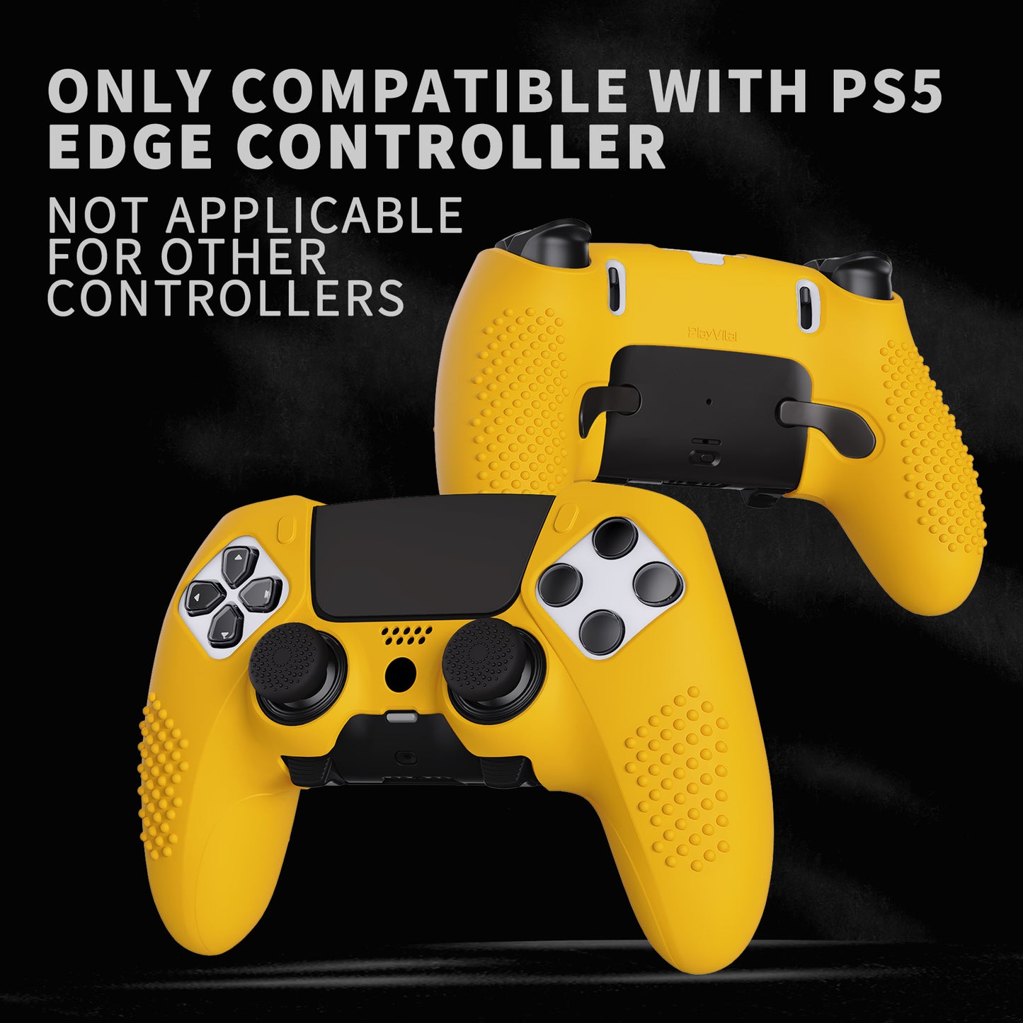 PlayVital 3D Studded Edition Anti-Slip Silicone Cover Case with Thumb Grip Caps for PS5 Edge Controller - Caution Yellow - ETPFP014 PlayVital