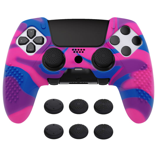 PlayVital 3D Studded Edition Anti-Slip Silicone Cover Case with Thumb Grip Caps for PS5 Edge Controller - Pink & Purple & Blue - ETPFP015 PlayVital