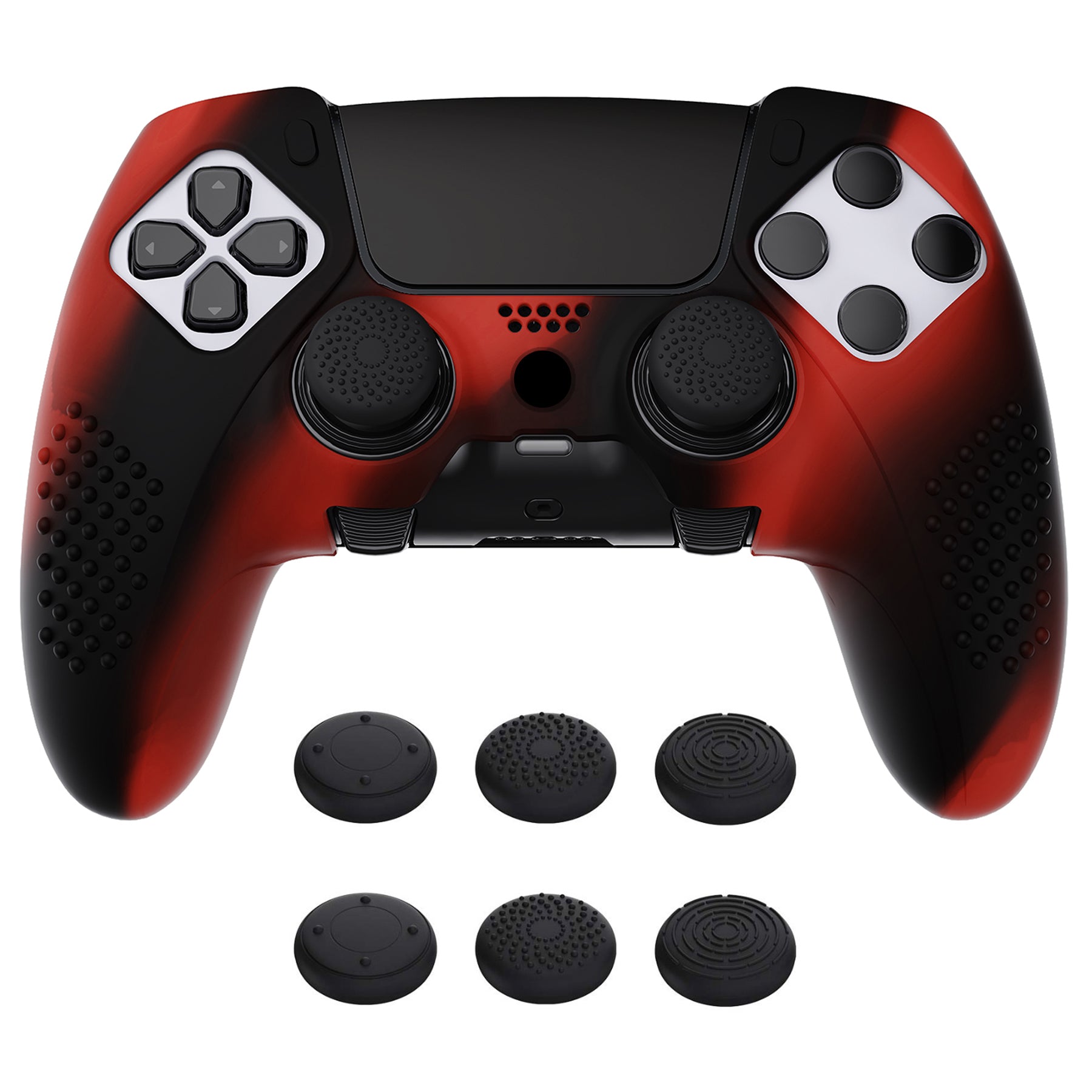 PlayVital 3D Studded Edition Anti-Slip Silicone Cover Case with Thumb Grip  Caps for PS5 Edge Controller - Red & Black - ETPFP008