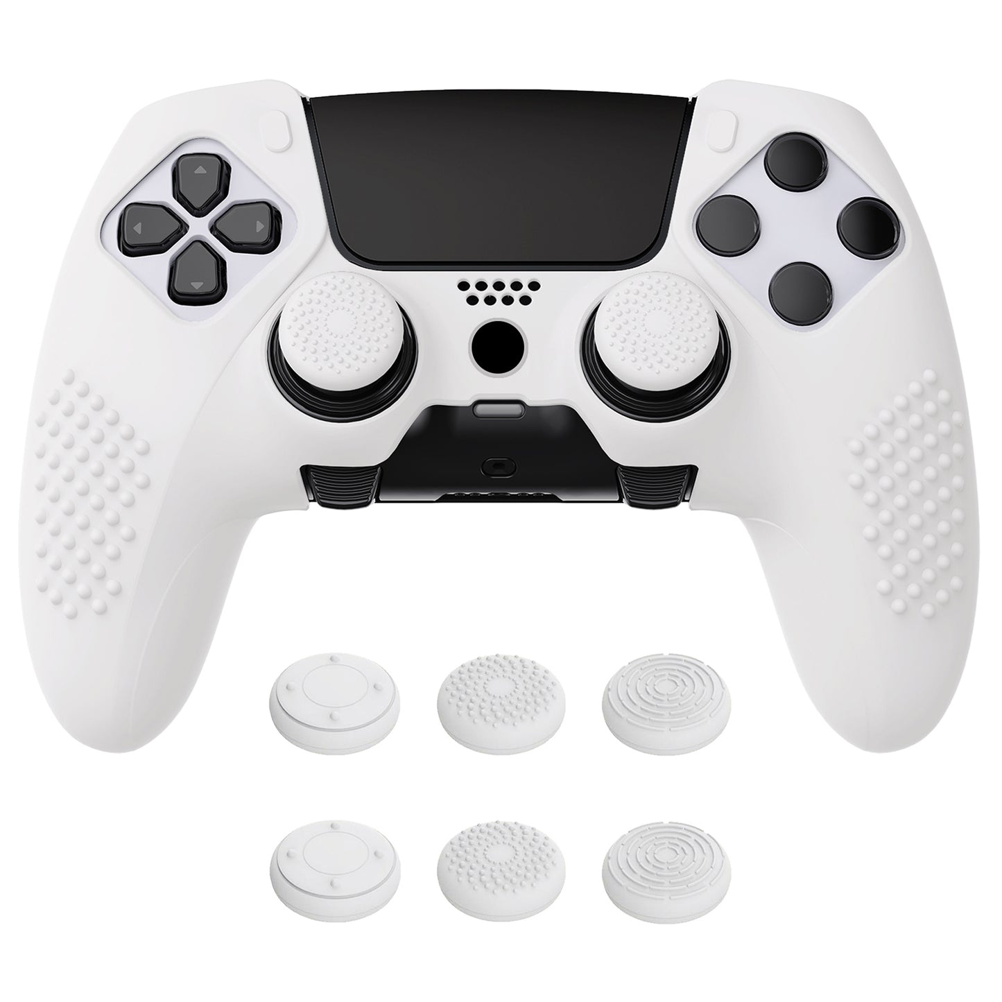 PlayVital 3D Studded Edition Anti-Slip Silicone Cover Case with Thumb Grip Caps for PS5 Edge Controller - White - ETPFP002 PlayVital