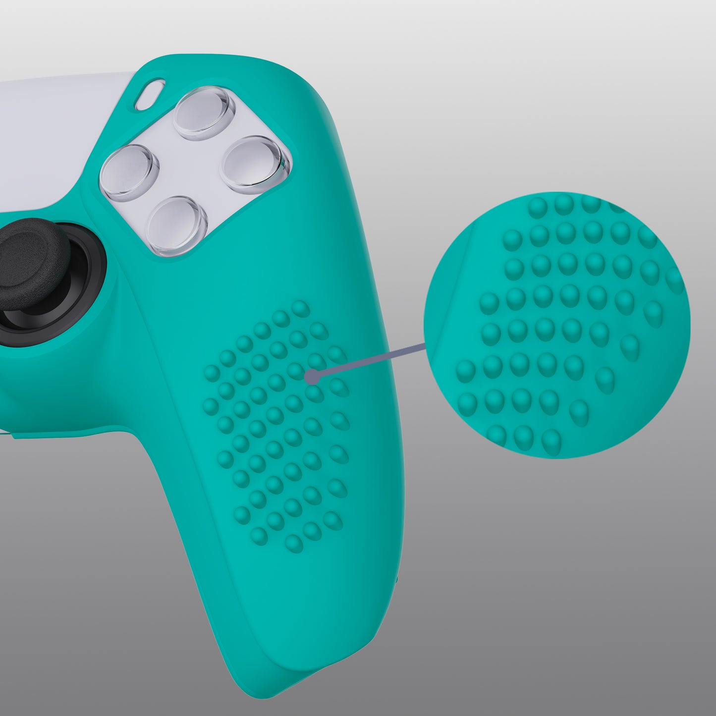 PlayVital 3D Studded Edition Anti-Slip Silicone Cover Skin with Thumb Grip Caps for PS5 Wireless Controller - Aqua Green - TDPF010 PlayVital