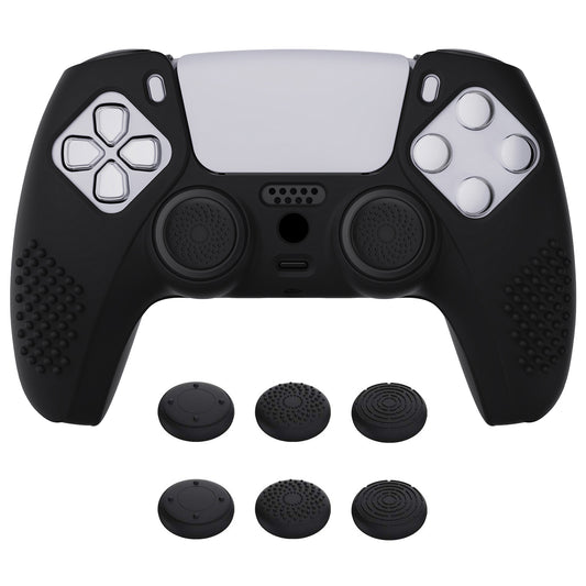 PlayVital 3D Studded Edition Anti-Slip Silicone Cover Skin with Thumb Grip Caps for PS5 Wireless Controller - Black - TDPF001 PlayVital