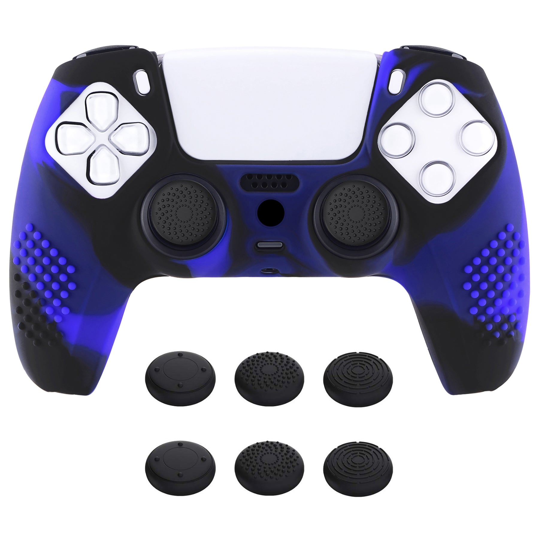 PlayVital 3D Studded Edition Anti-Slip Silicone Cover Skin with Thumb Grip Caps for PS5 Wireless Controller - Blue & Black - TDPF023 PlayVital