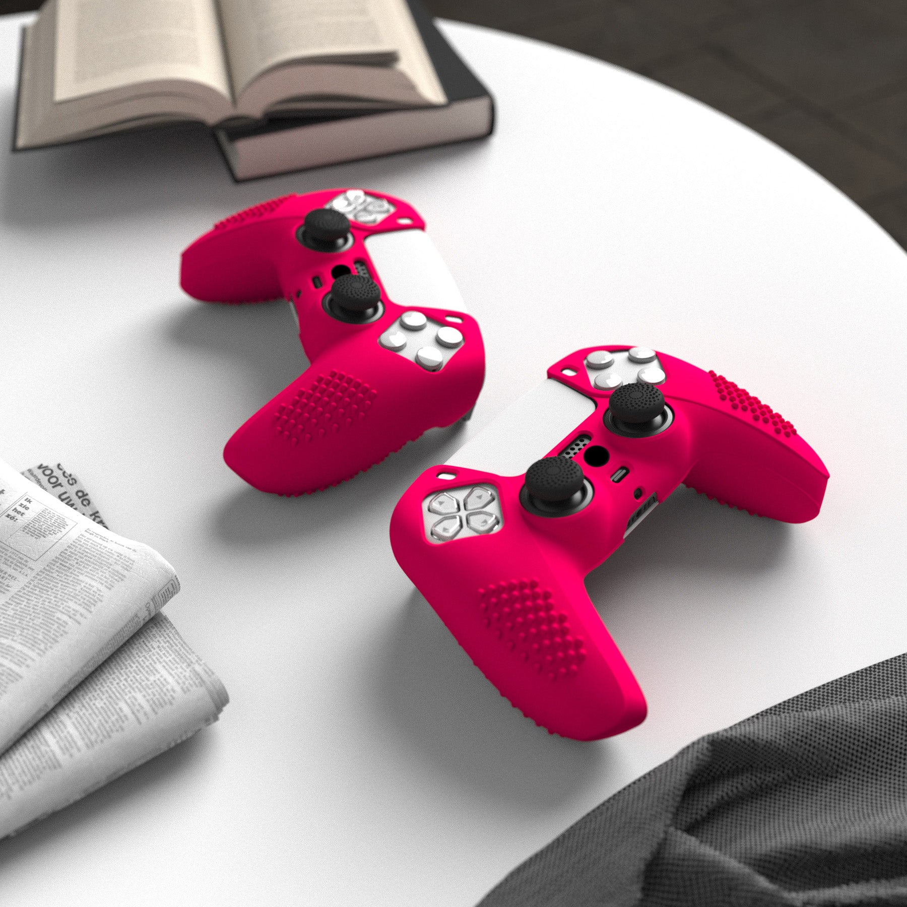 PlayVital 3D Studded Edition Anti-Slip Silicone Cover Skin with Thumb Grip Caps for PS5 Wireless Controller - Bright Pink - TDPF025 PlayVital