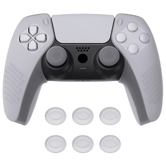 PlayVital 3D Studded Edition Anti-Slip Silicone Cover Skin with Thumb Grip Caps for PS5 Wireless Controller, Compatible with Charging Station - Clear White  - TDPF026 PlayVital