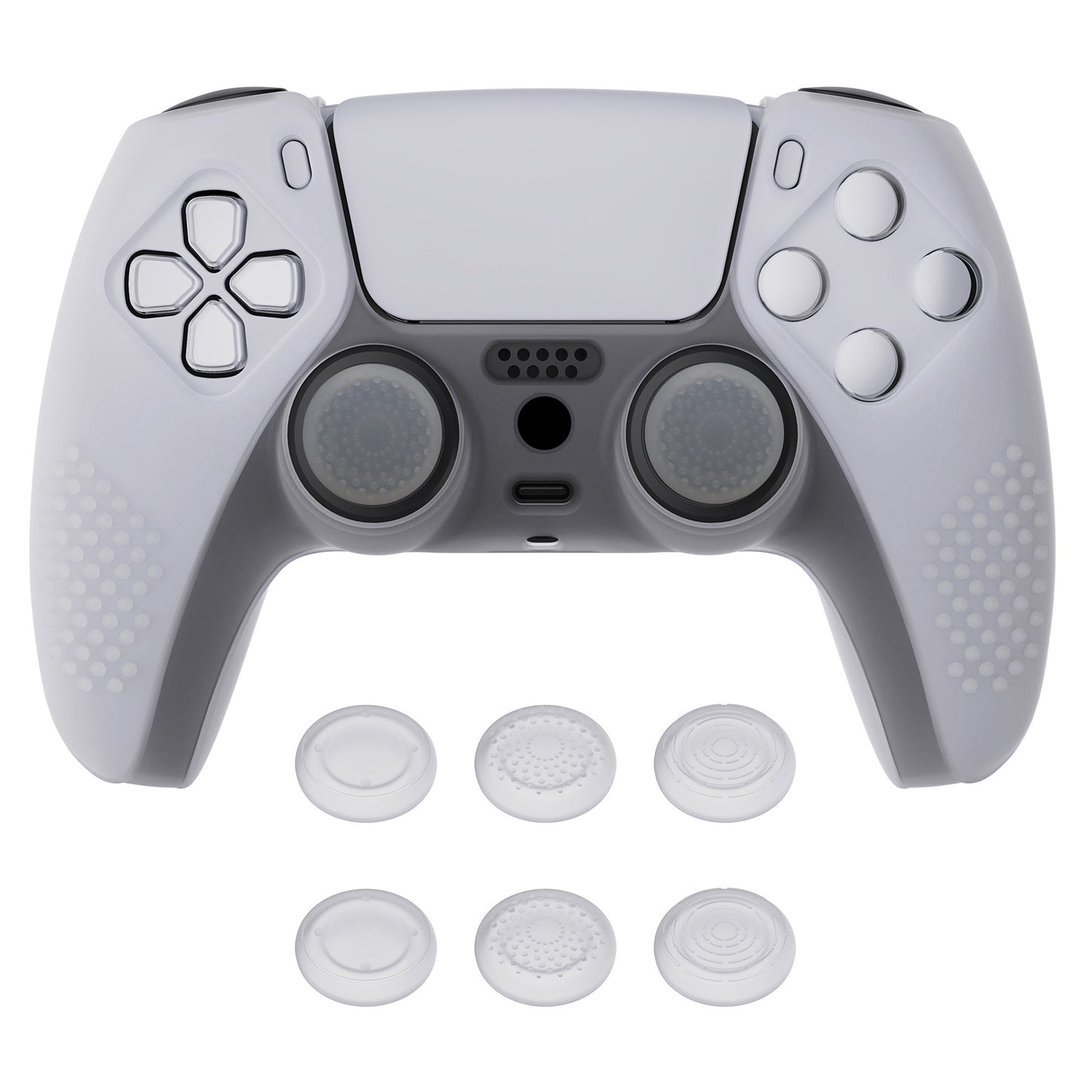 PlayVital 3D Studded Edition Anti-Slip Silicone Cover Skin with Thumb Grip Caps for PS5 Wireless Controller - Clear White - TDPF012 PlayVital