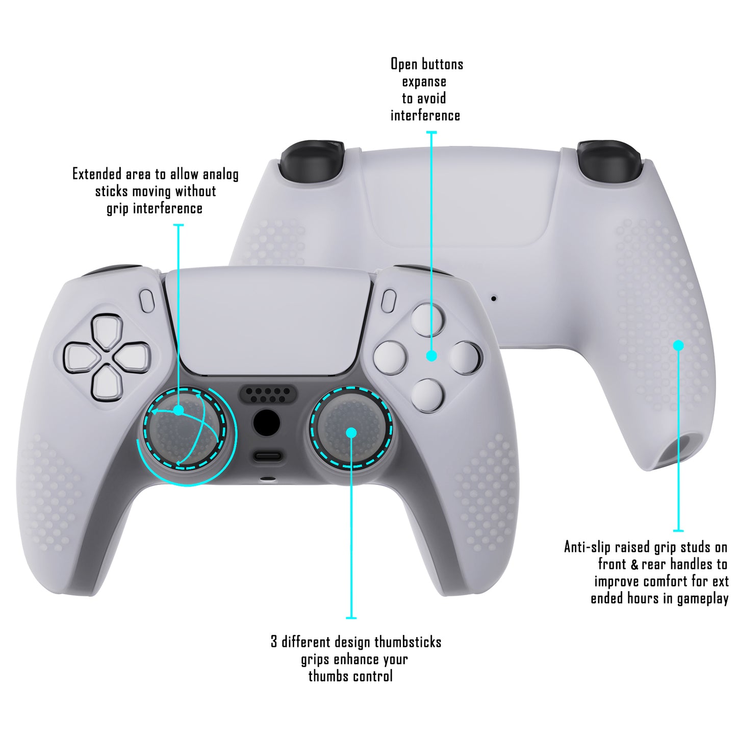 PlayVital 3D Studded Edition Anti-Slip Silicone Cover Skin with Thumb Grip Caps for PS5 Wireless Controller - Clear White - TDPF012 PlayVital