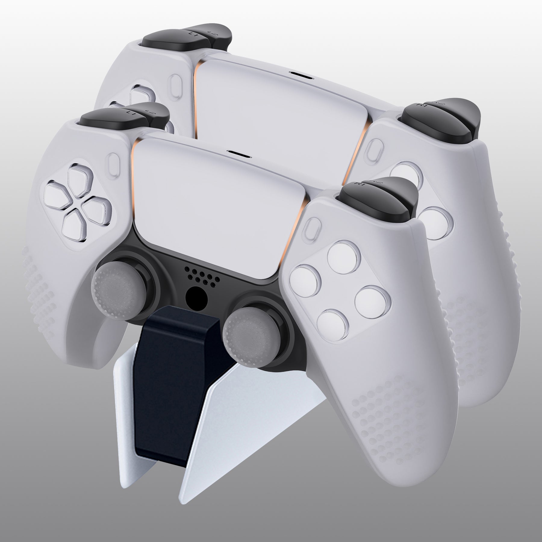 PlayVital 3D Studded Edition Anti-Slip Silicone Cover Skin with Thumb Grip Caps for PS5 Wireless Controller, Compatible with Charging Station - Clear White  - TDPF026 PlayVital