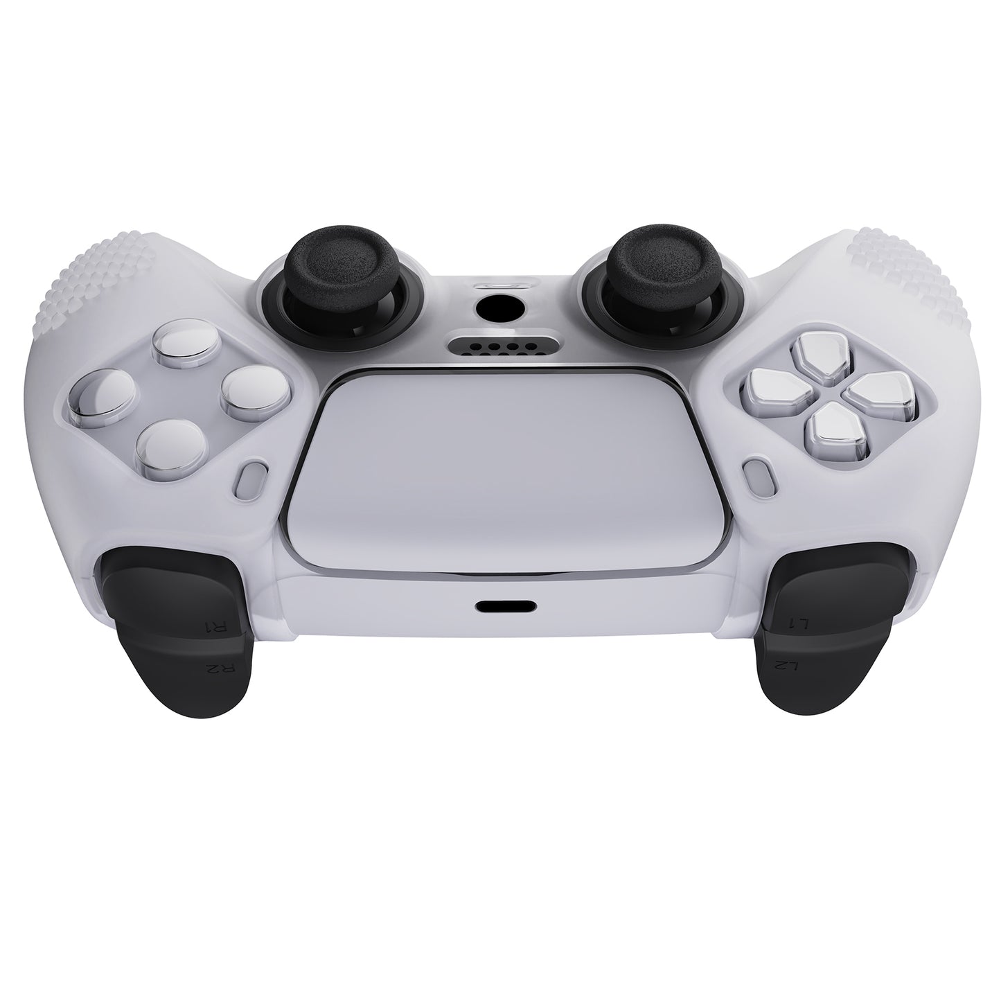 PlayVital 3D Studded Edition Anti-Slip Silicone Cover Skin with Thumb Grip Caps for PS5 Wireless Controller - Clear White - TDPF012 PlayVital