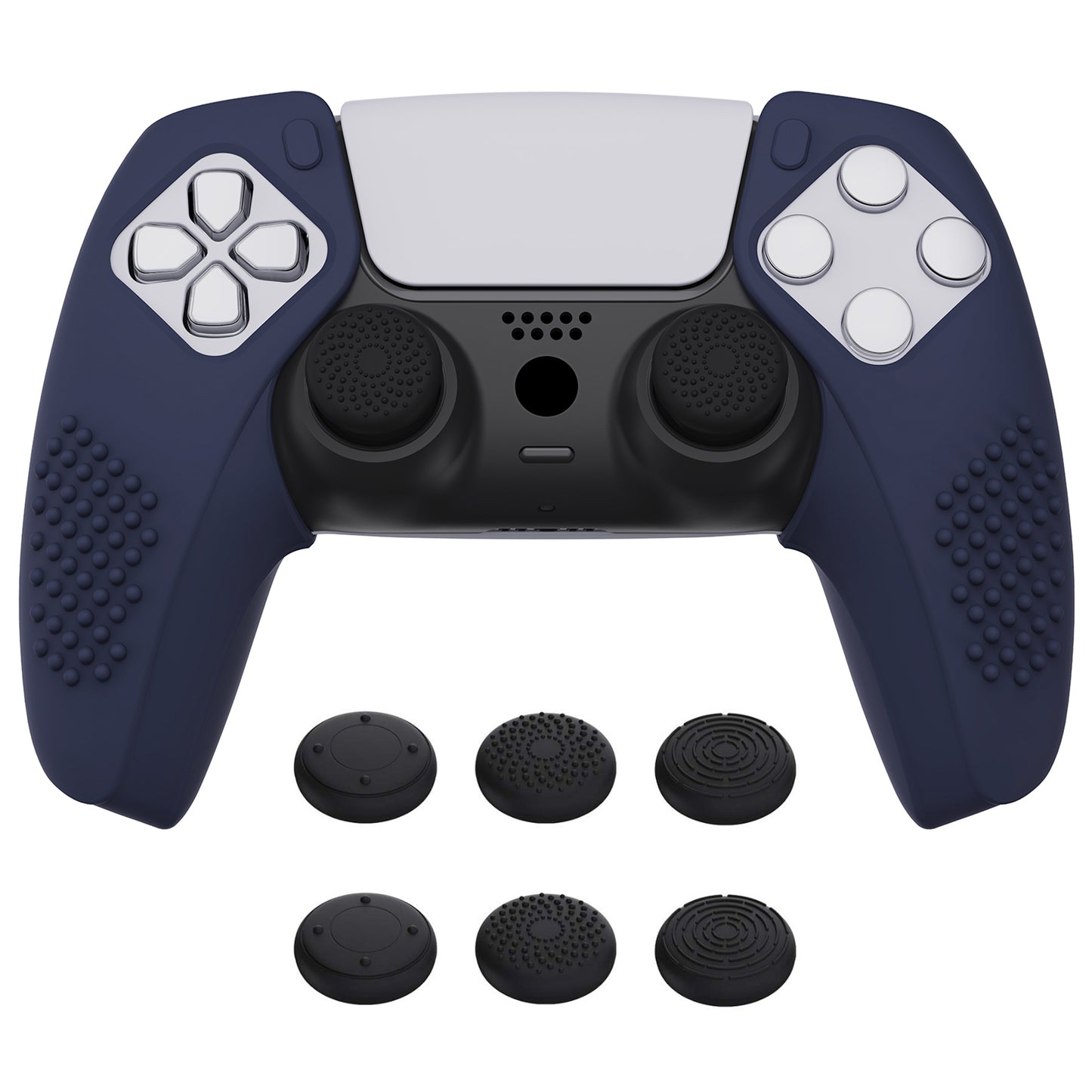 PlayVital 3D Studded Edition Anti-Slip Silicone Cover Skin with Thumb Grip Caps for PS5 Wireless Controller, Compatible with Charging Station - Midnight Blue - TDPF019 PlayVital