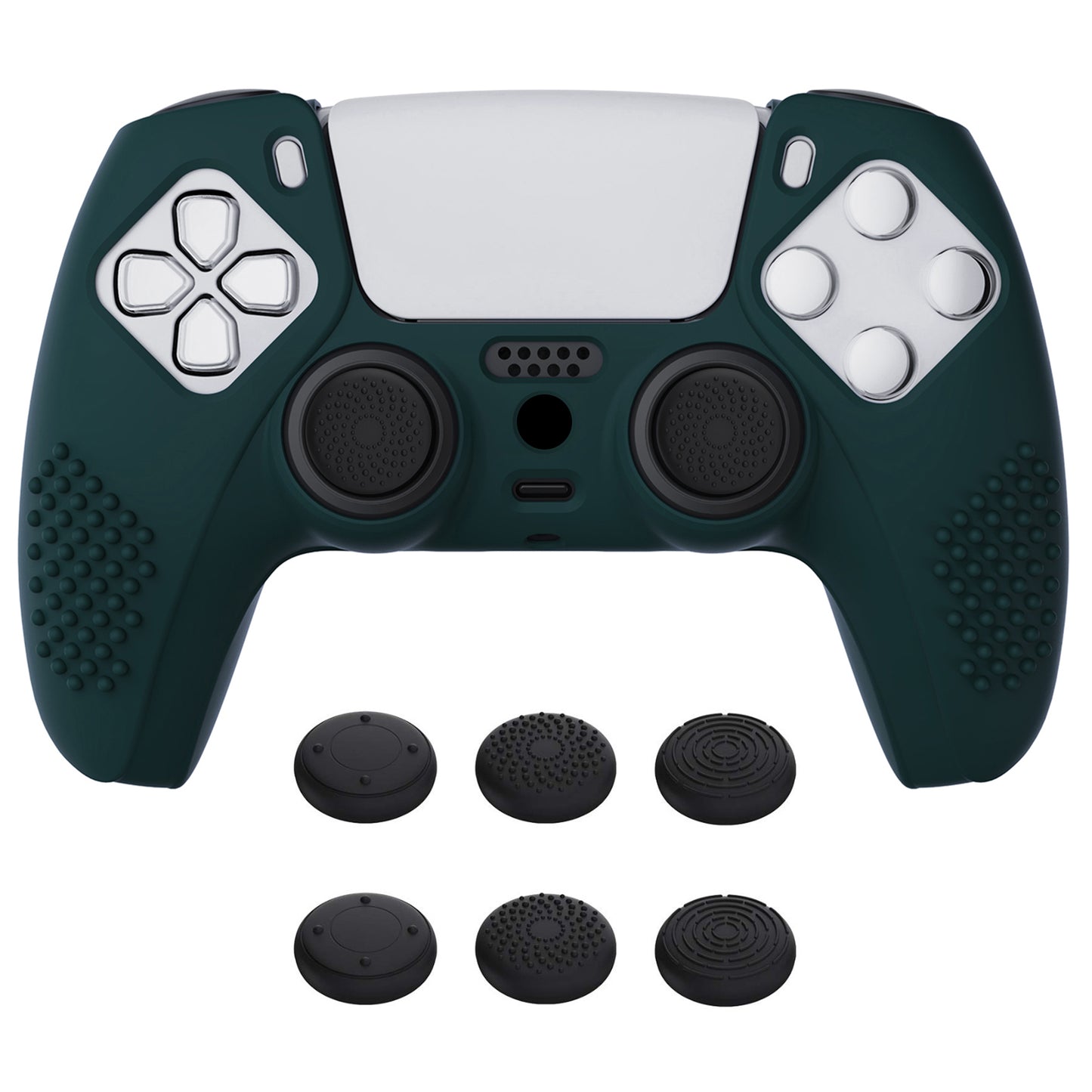 PlayVital 3D Studded Edition Anti-Slip Silicone Cover Skin with Thumb Grip Caps for PS5 Wireless Controller - Racing Green - TDPF004 PlayVital