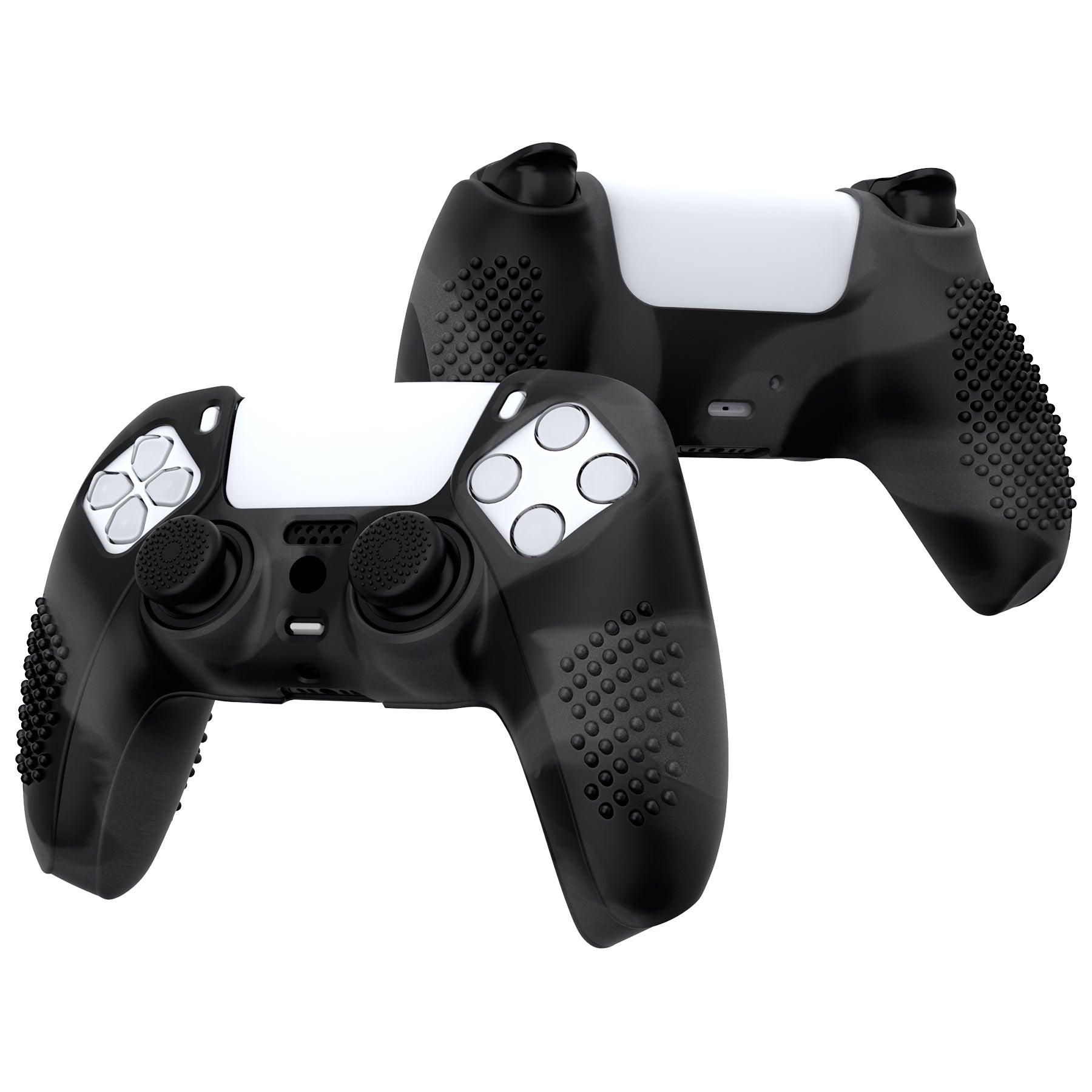 PlayVital 3D Studded Edition Anti-Slip Silicone Cover Skin with Thumb Grip Caps for PS5 Wireless Controller - Dark Gray & Black - TDPF037 PlayVital