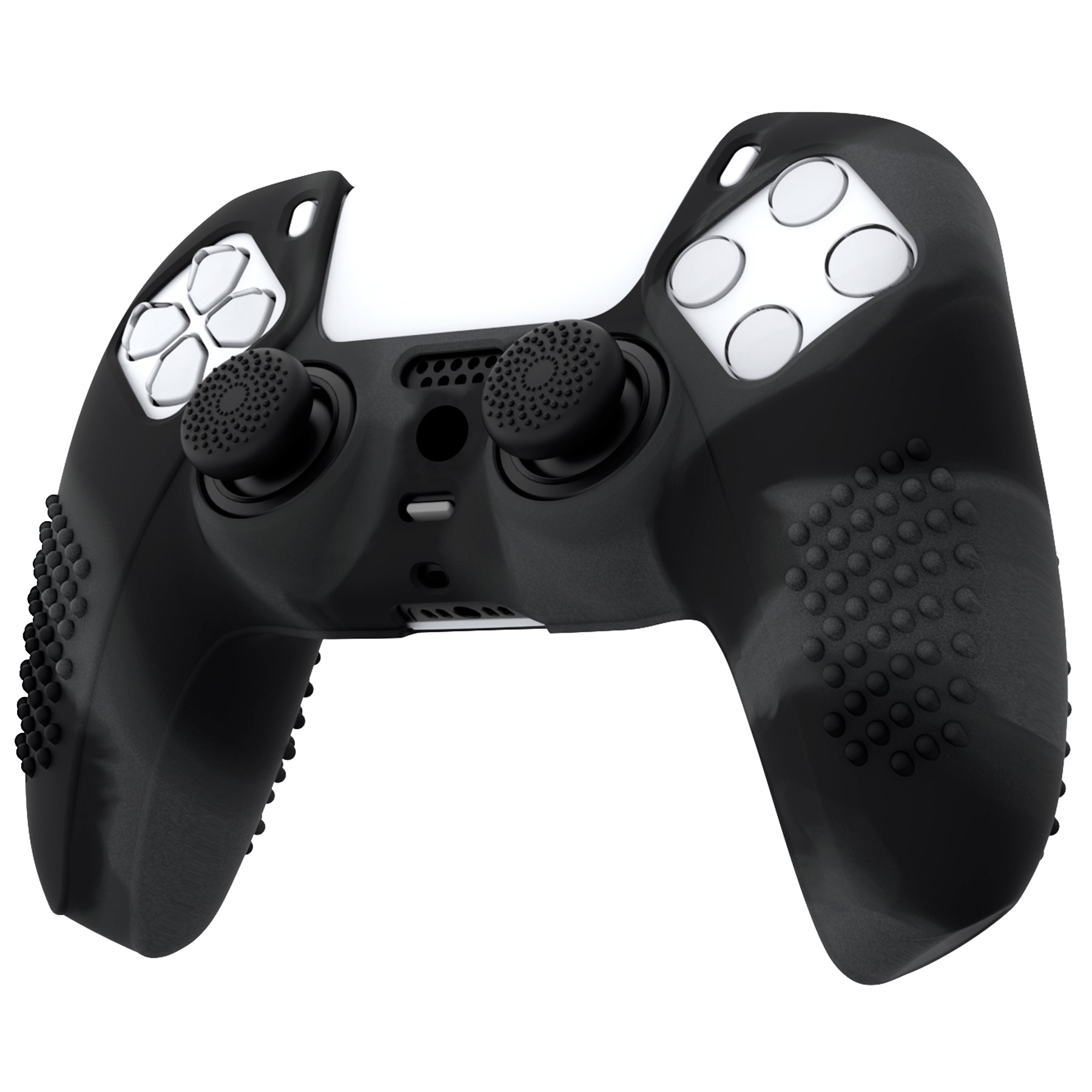 PlayVital 3D Studded Edition Anti-Slip Silicone Cover Skin with Thumb Grip Caps for PS5 Wireless Controller - Dark Gray & Black - TDPF037 PlayVital