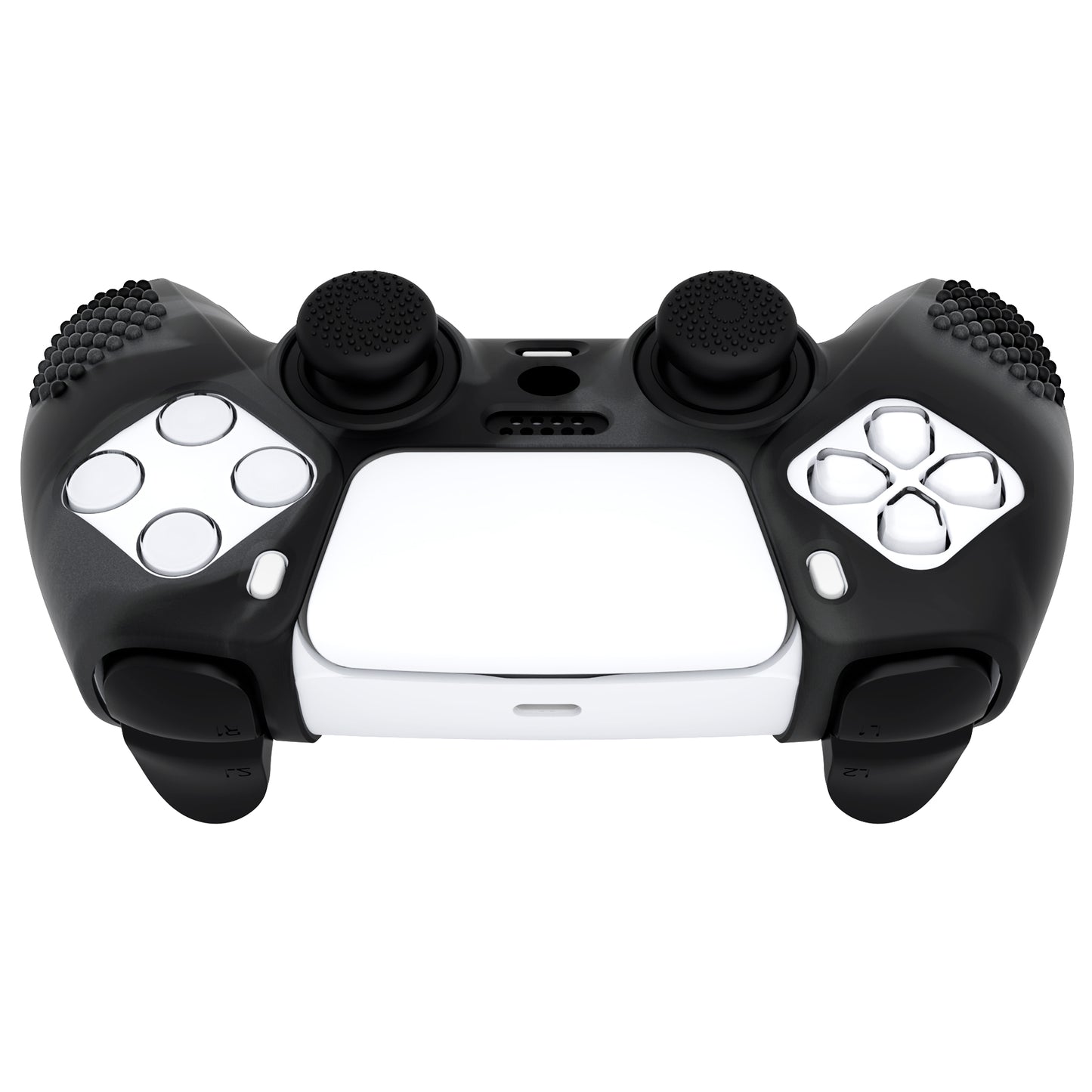 PlayVital 3D Studded Edition Anti-Slip Silicone Cover Skin with Thumb Grip Caps for PS5 Wireless Controller - Dark Gray & Black - TDPF037 PlayVital