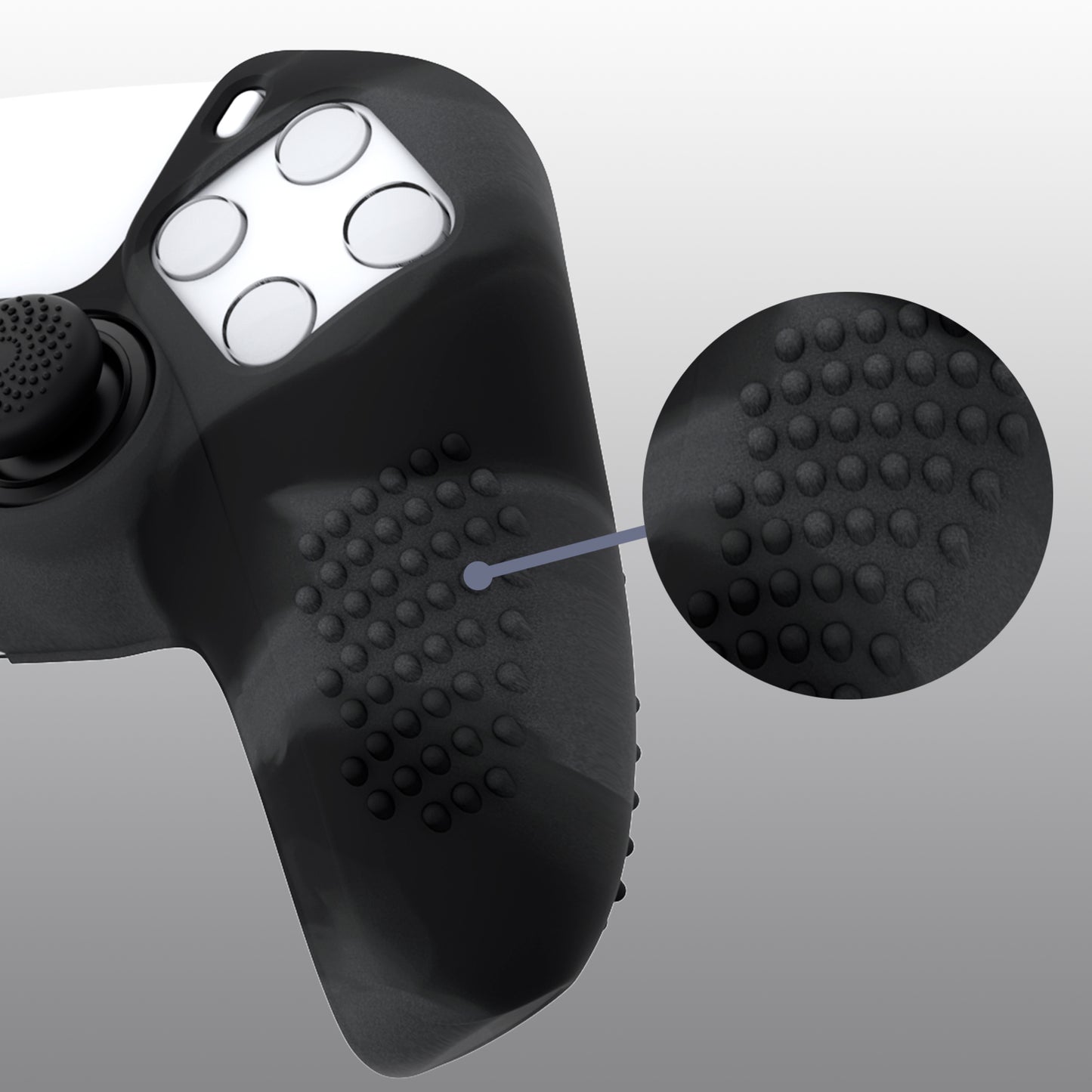 PlayVital 3D Studded Edition Anti-Slip Silicone Cover Skin with Thumb Grip Caps for PS5 Wireless Controller - Dark Gray & Black - TDPF037 PlayVital