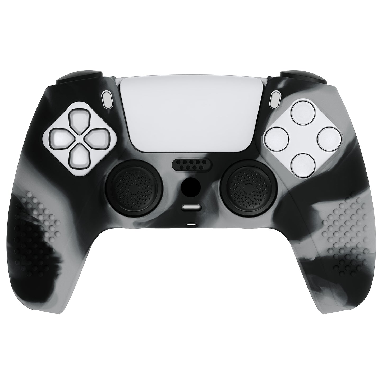 PlayVital 3D Studded Edition Anti-Slip Silicone Cover Skin with Thumb Grip Caps for PS5 Wireless Controller - New Hope Gray & Black - TDPF036 PlayVital