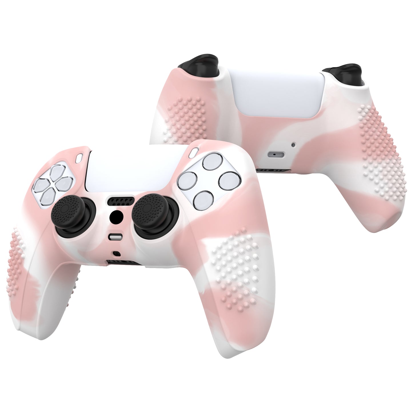 PlayVital 3D Studded Edition Anti-Slip Silicone Cover Skin with Thumb Grip Caps for PS5 Wireless Controller - Pink & White - TDPF038 PlayVital