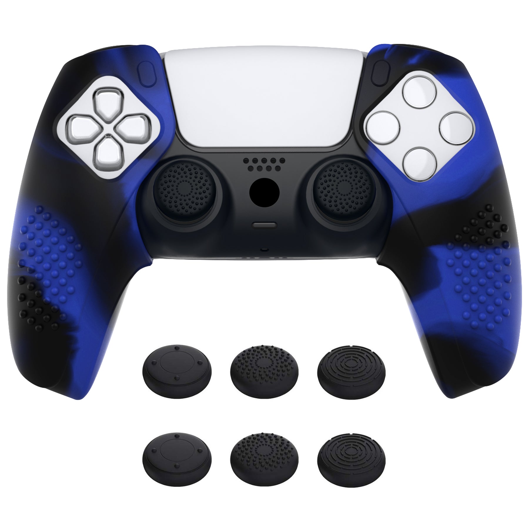 PlayVital 3D Studded Edition Anti-Slip Silicone Cover Skin with Thumb Grip Caps for PS5 Wireless Controller, Compatible with Charging Station - Blue & Black - TDPF040 PlayVital