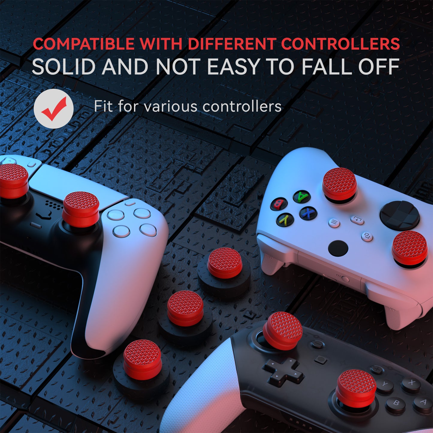 PlayVital 3 Height Armor Thumbs Cushion Caps Thumb Grips for ps5, for ps4, Thumbstick Grip Cover for Xbox Core Wireless Controller, Thumb Grip Caps for Xbox One, Elite Series 2, for Switch Pro - Passion Red - PJM3071 PlayVital