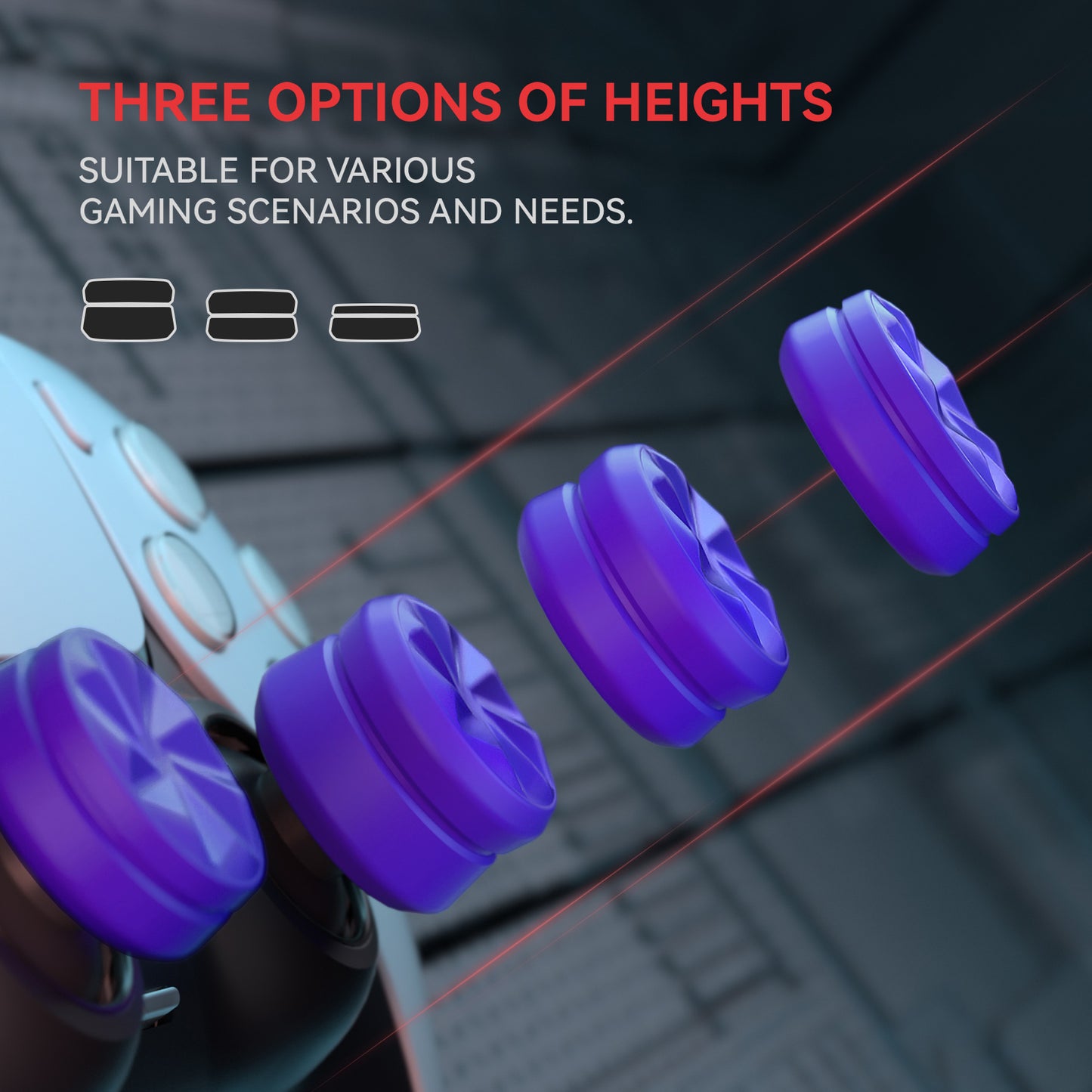 PlayVital 3 Height Hurricane Thumbs Cushion Caps Thumb Grips for ps5, for ps4, Thumbstick Grip Cover for Xbox Core Wireless Controller, Thumb Grips for Xbox One, Elite Series 2, for Switch Pro - Purple - PJM3064 PlayVital